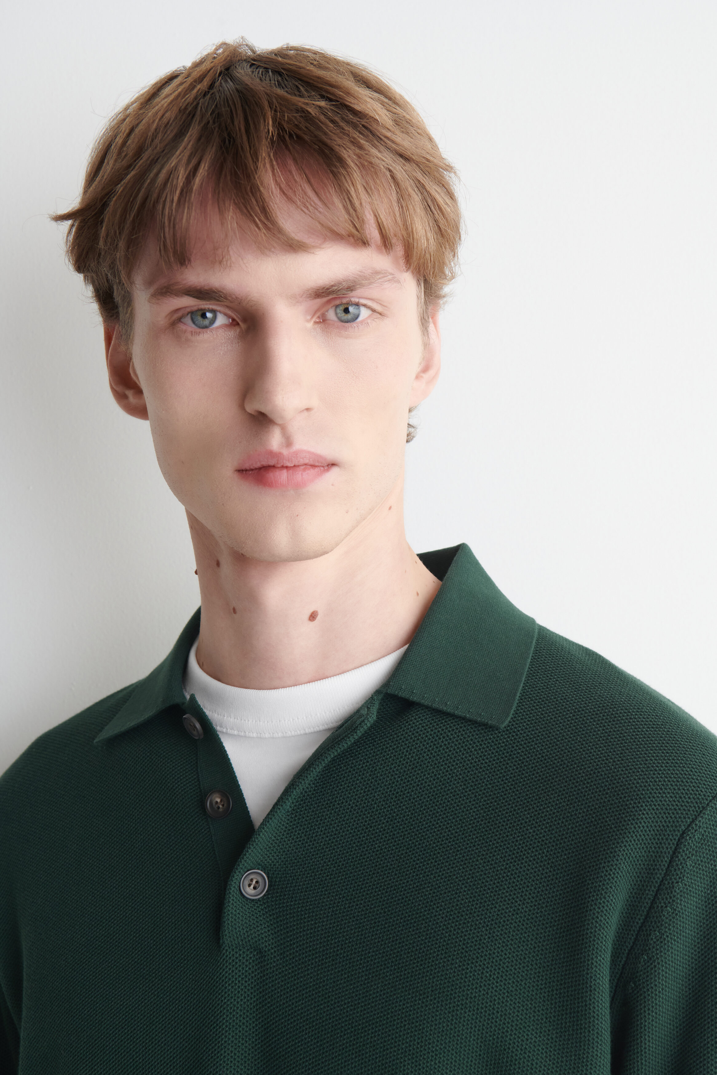 HONEYCOMB-KNIT POLO SHIRT - DARK GREEN