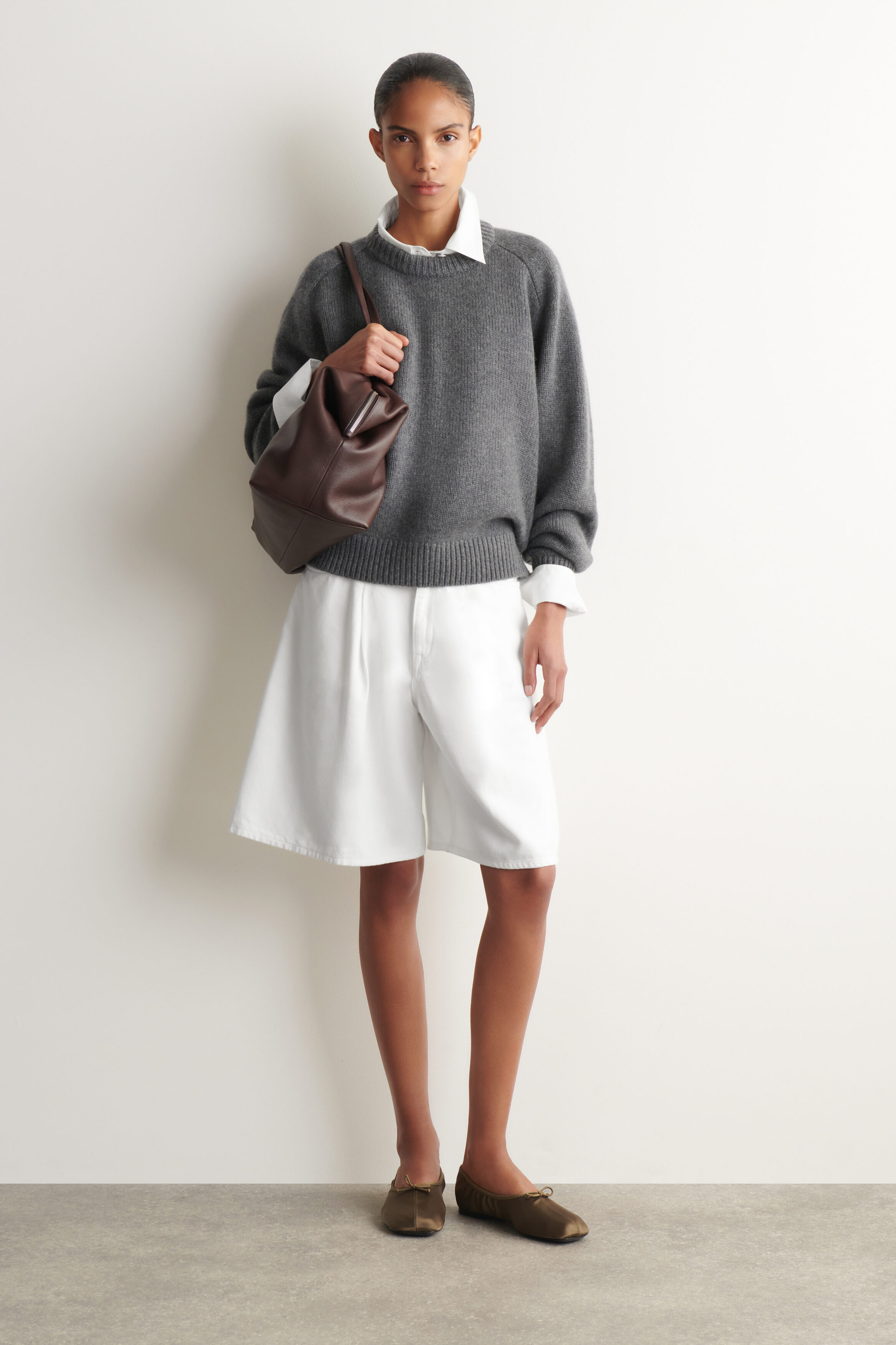 ROUNDED CASHMERE CREW-NECK JUMPER - GRAY MÉLANGE