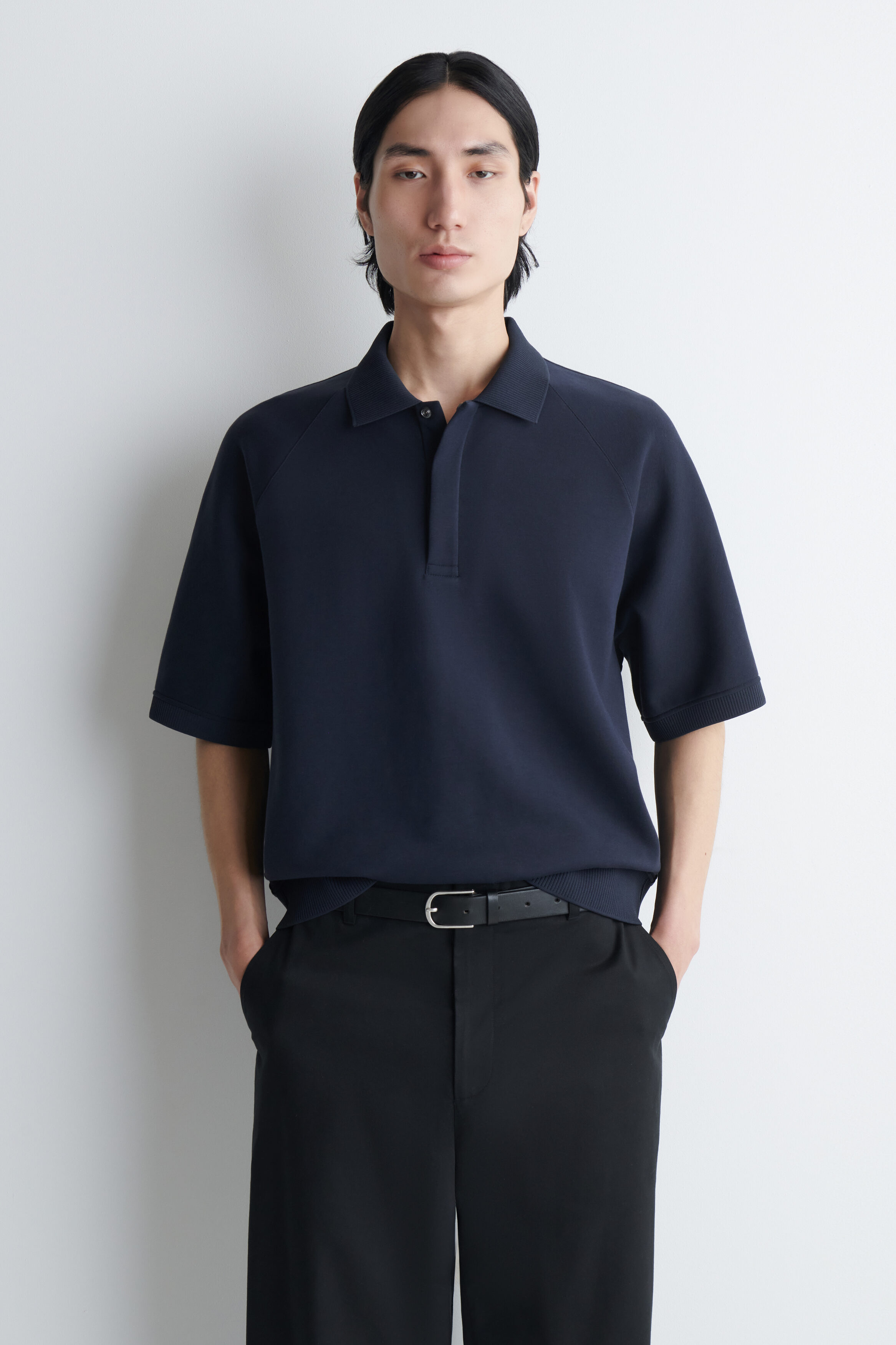 SCUBA-JERSEY POLO SHIRT - NAVY