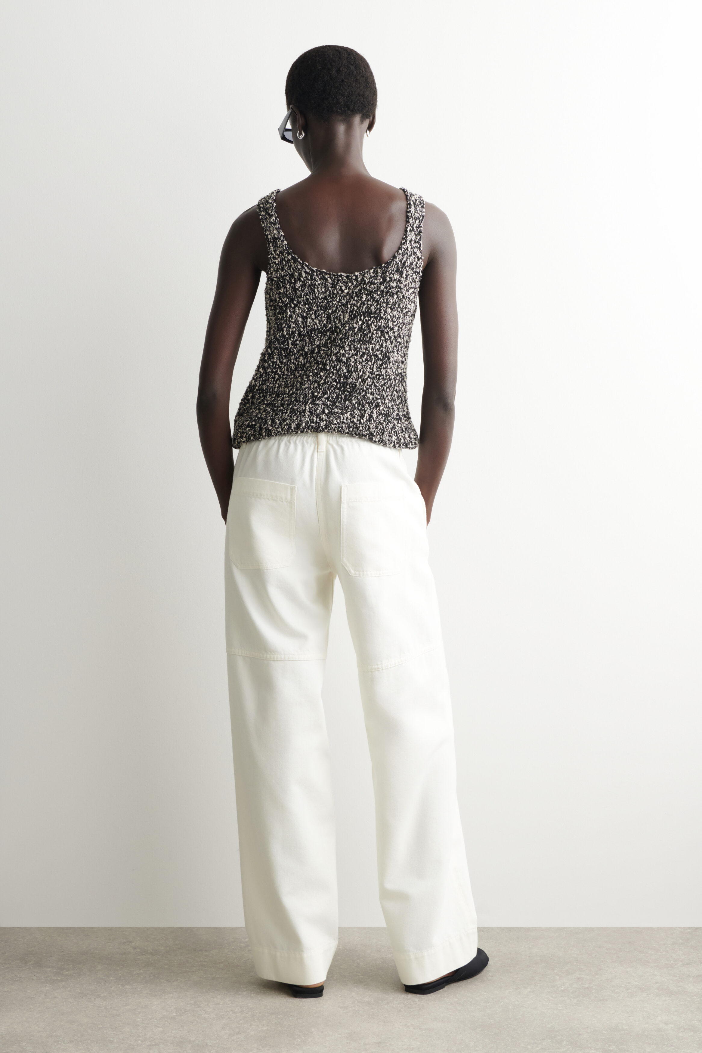 PANELED DENIM WIDE-LEG PANTS - WHITE