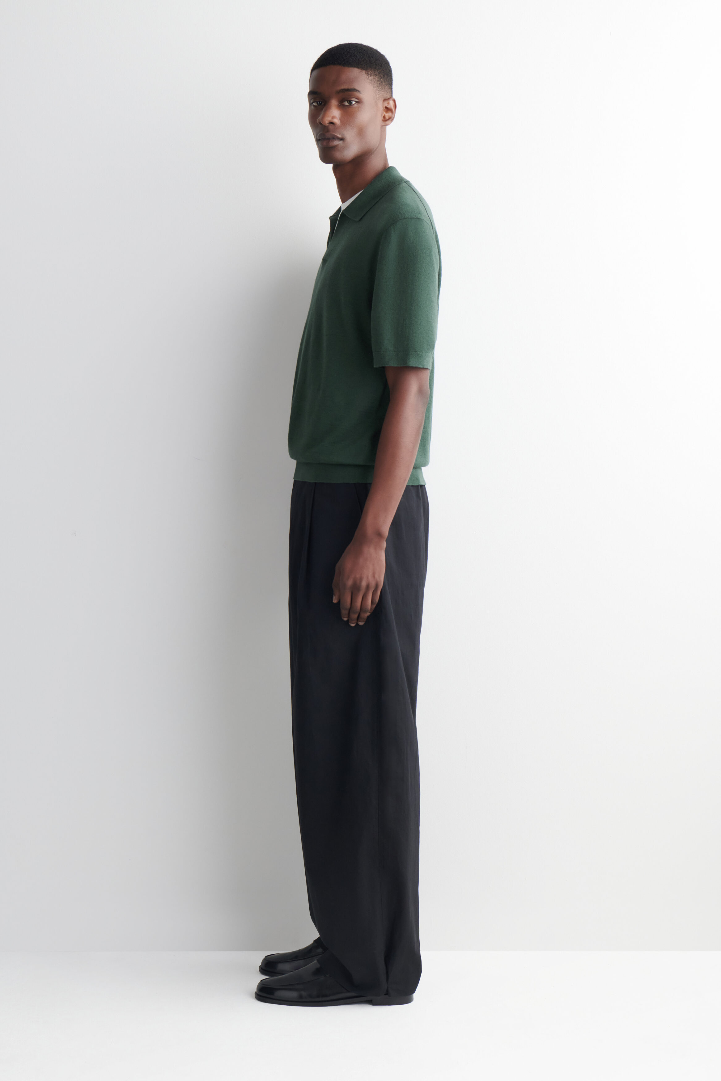 KNITTED LINEN POLO SHIRT - DARK GREEN