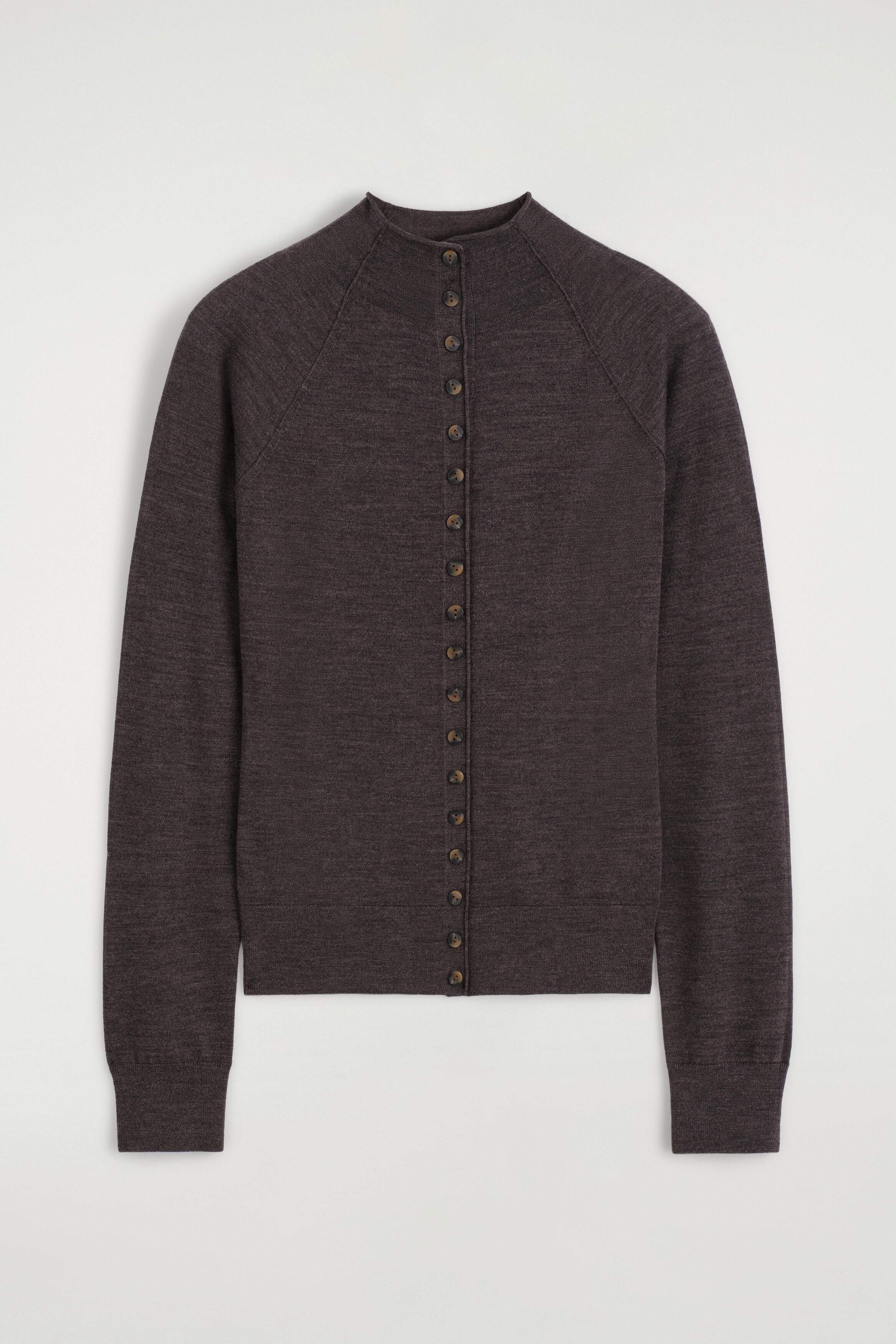MERINO WOOL MOCK-NECK CARDIGAN - BROWN MÉLANGE