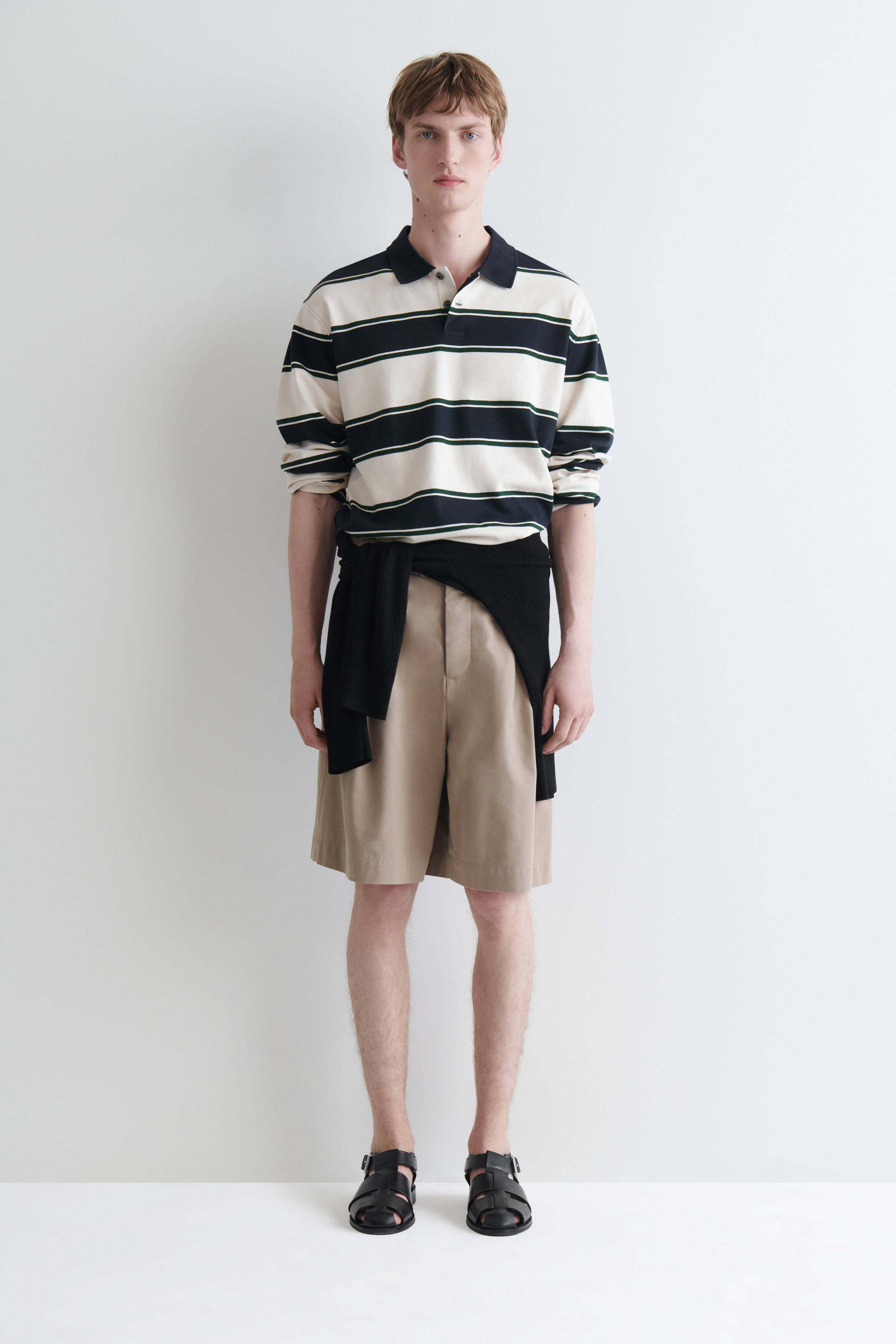 INTERLOCK COTTON POLO SHIRT - WHITE / NAVY / STRIPED