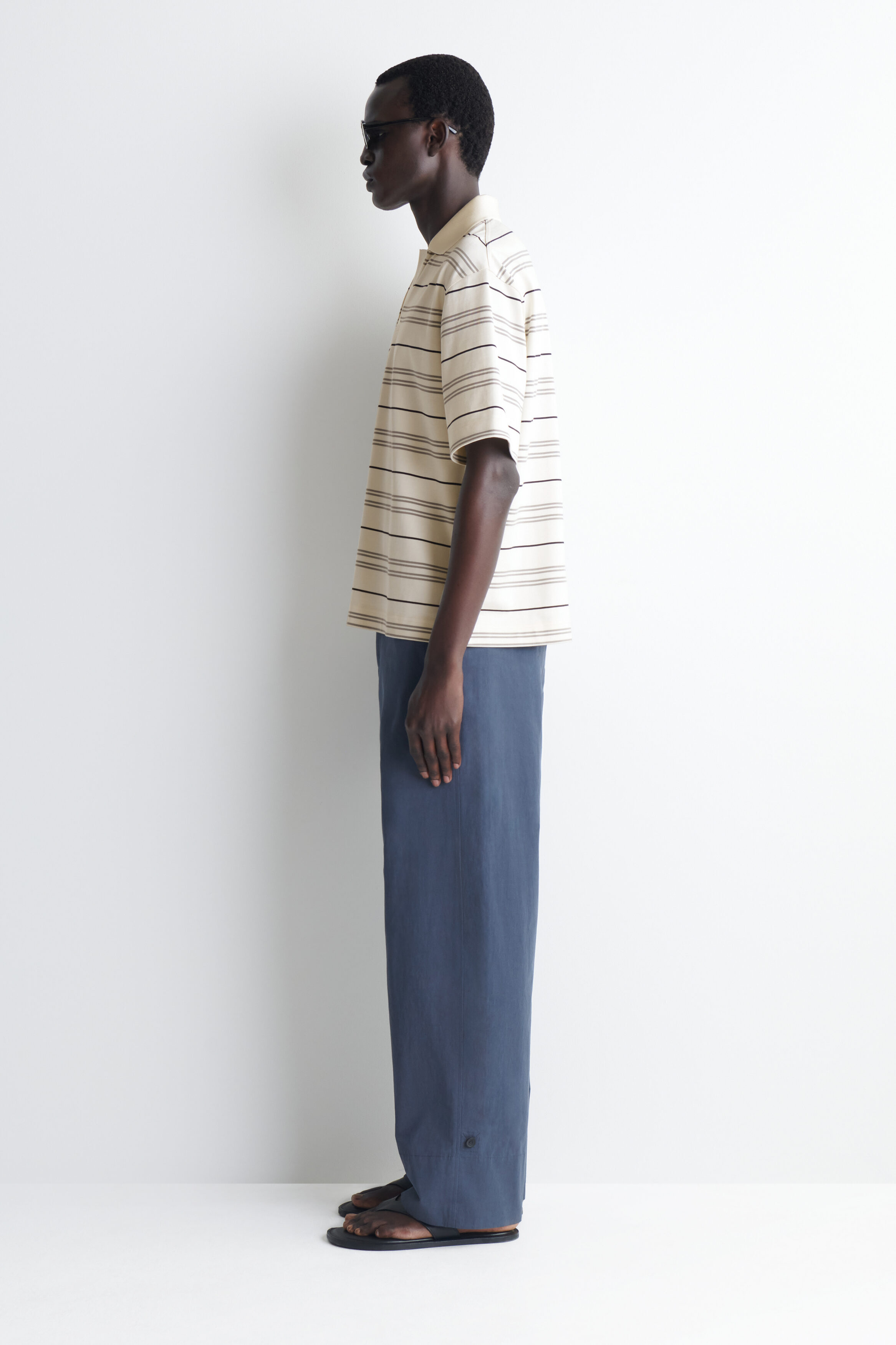 STRIPED OPEN-COLLAR POLO SHIRT - IVORY / STRIPED