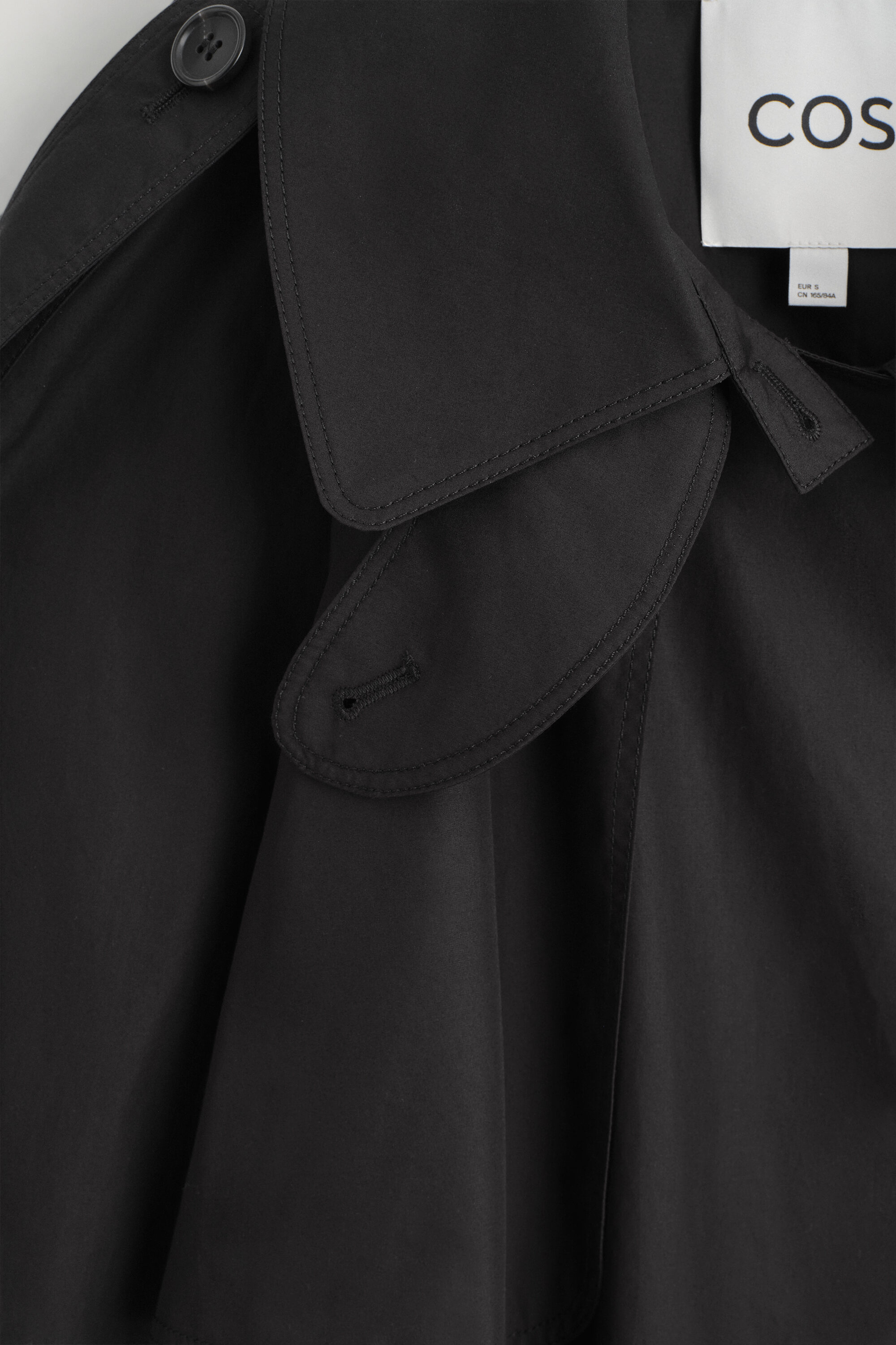 mock-NECK COTTON TRENCH COAT - BLACK