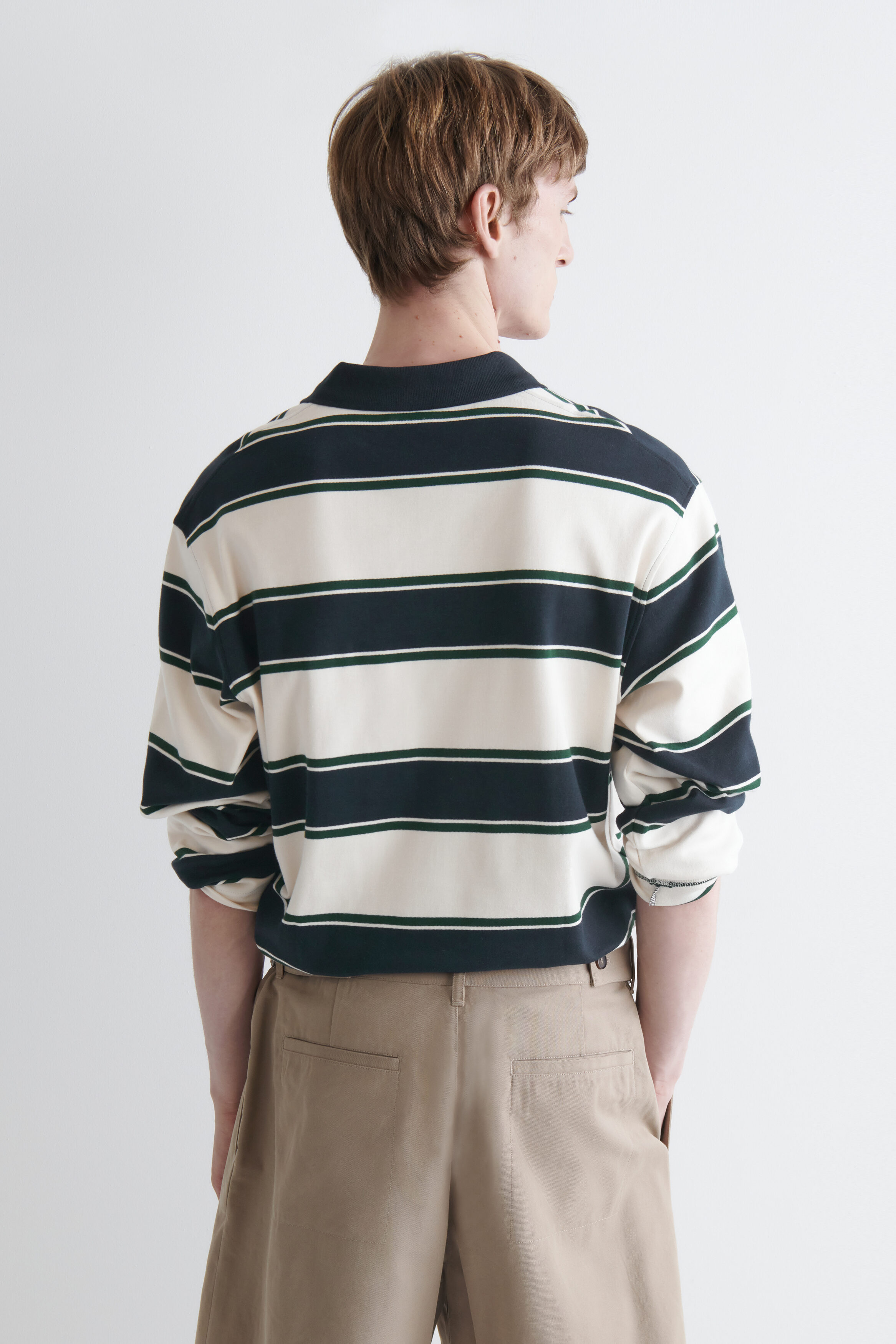 INTERLOCK COTTON POLO SHIRT - WHITE / NAVY / STRIPED
