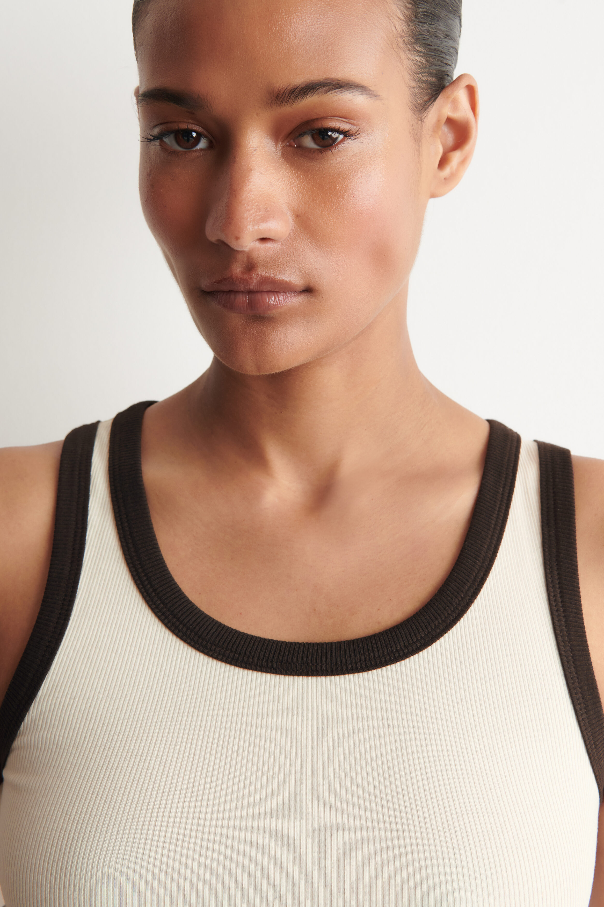 RIBBED COTTON TANK TOP - WHITE / BLACK