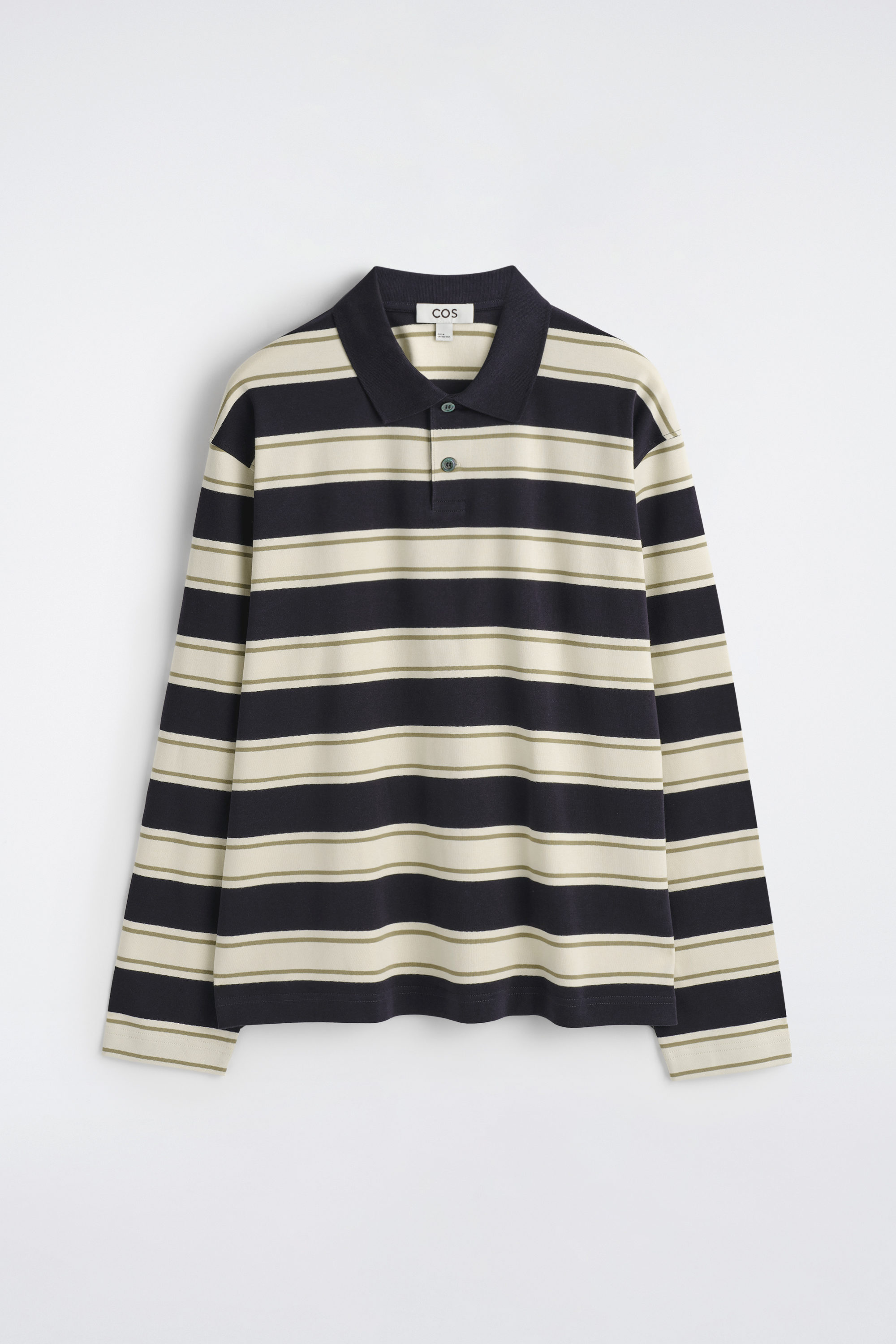 INTERLOCK COTTON POLO SHIRT - ECRU / NAVY / STRIPED