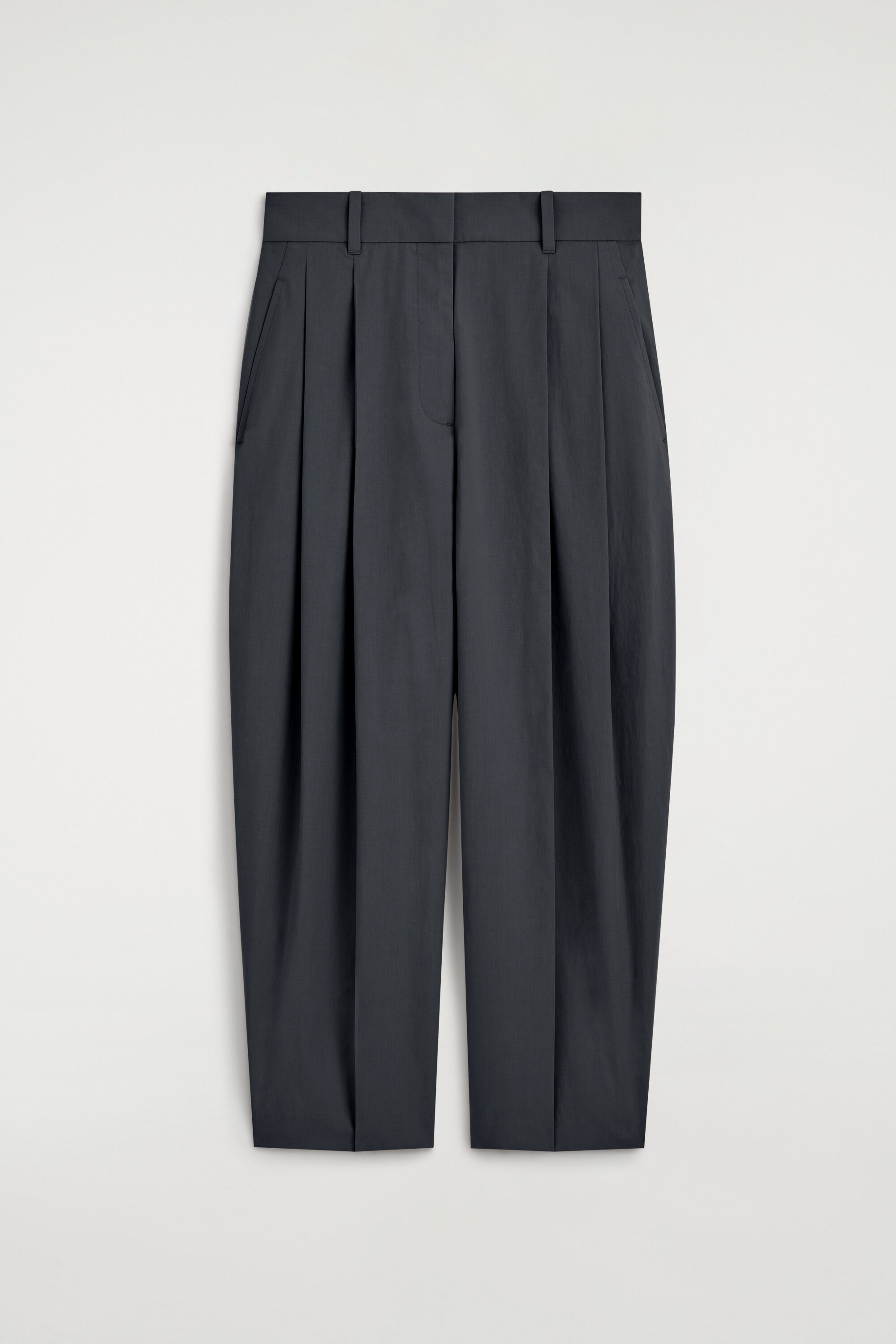 TAILORED COTTON BARREL-LEG PANTS - NAVY