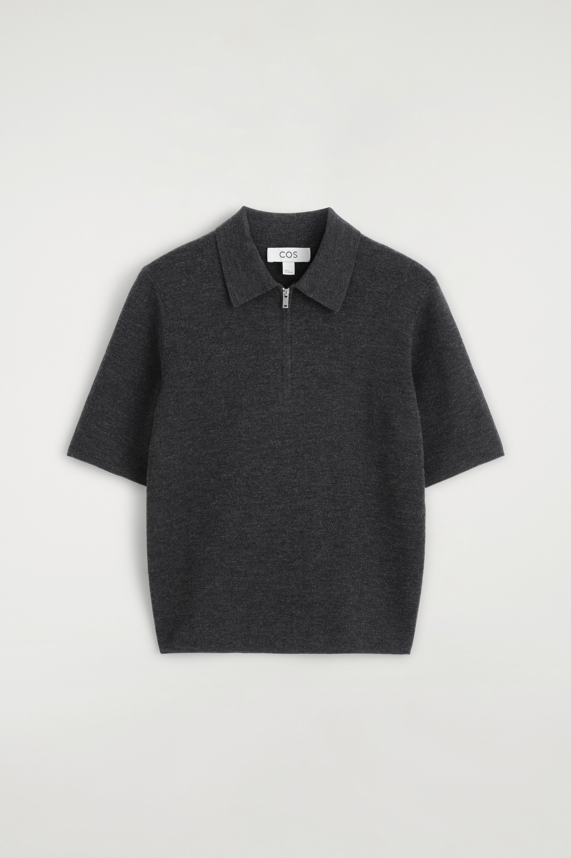 MERINO WOOL ZIP-UP POLO SHIRT - CHARCOAL