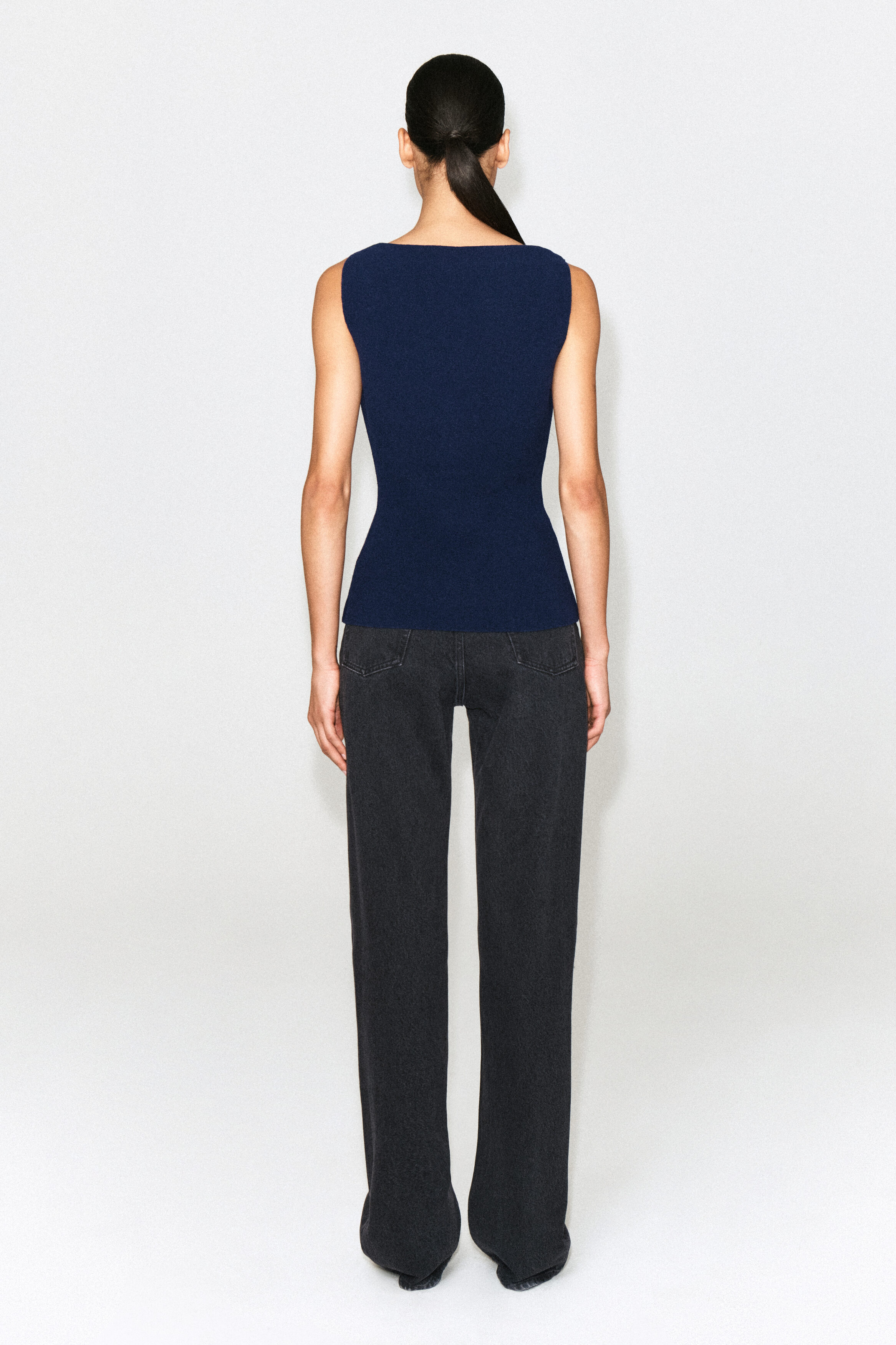 COTTON-BLEND CREPE VEST - NAVY