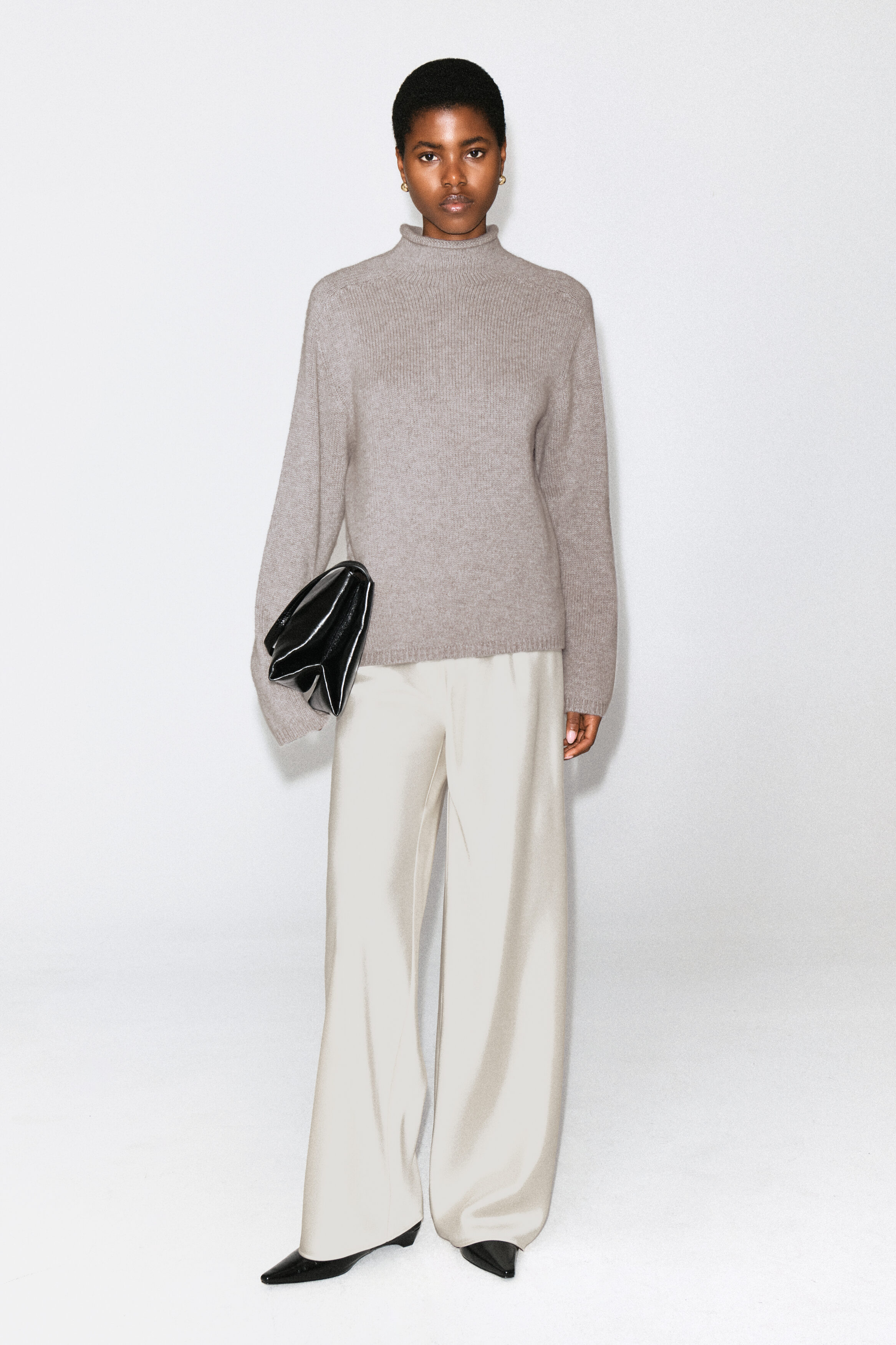 SATIN WIDE-LEG PANTS - WHITE