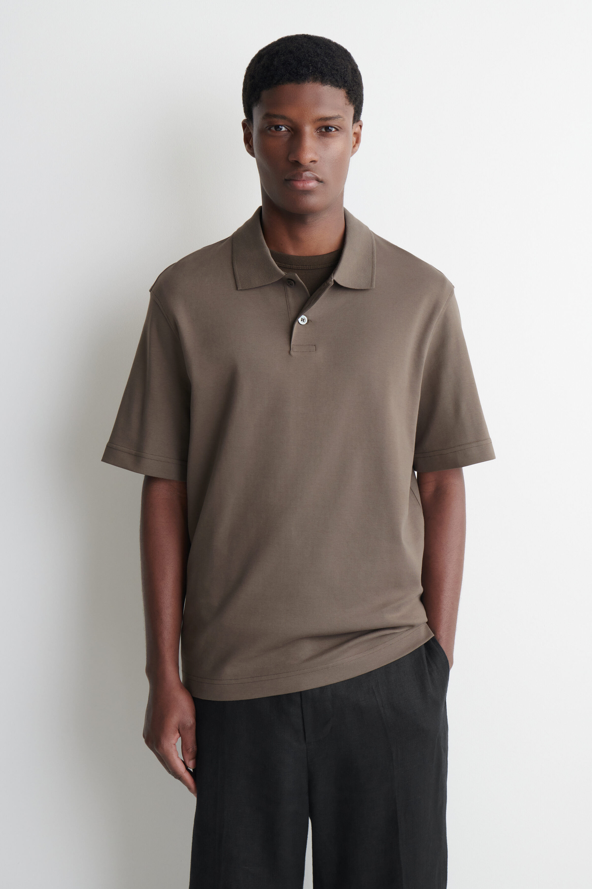 INTERLOCK COTTON POLO SHIRT - DARK BEIGE