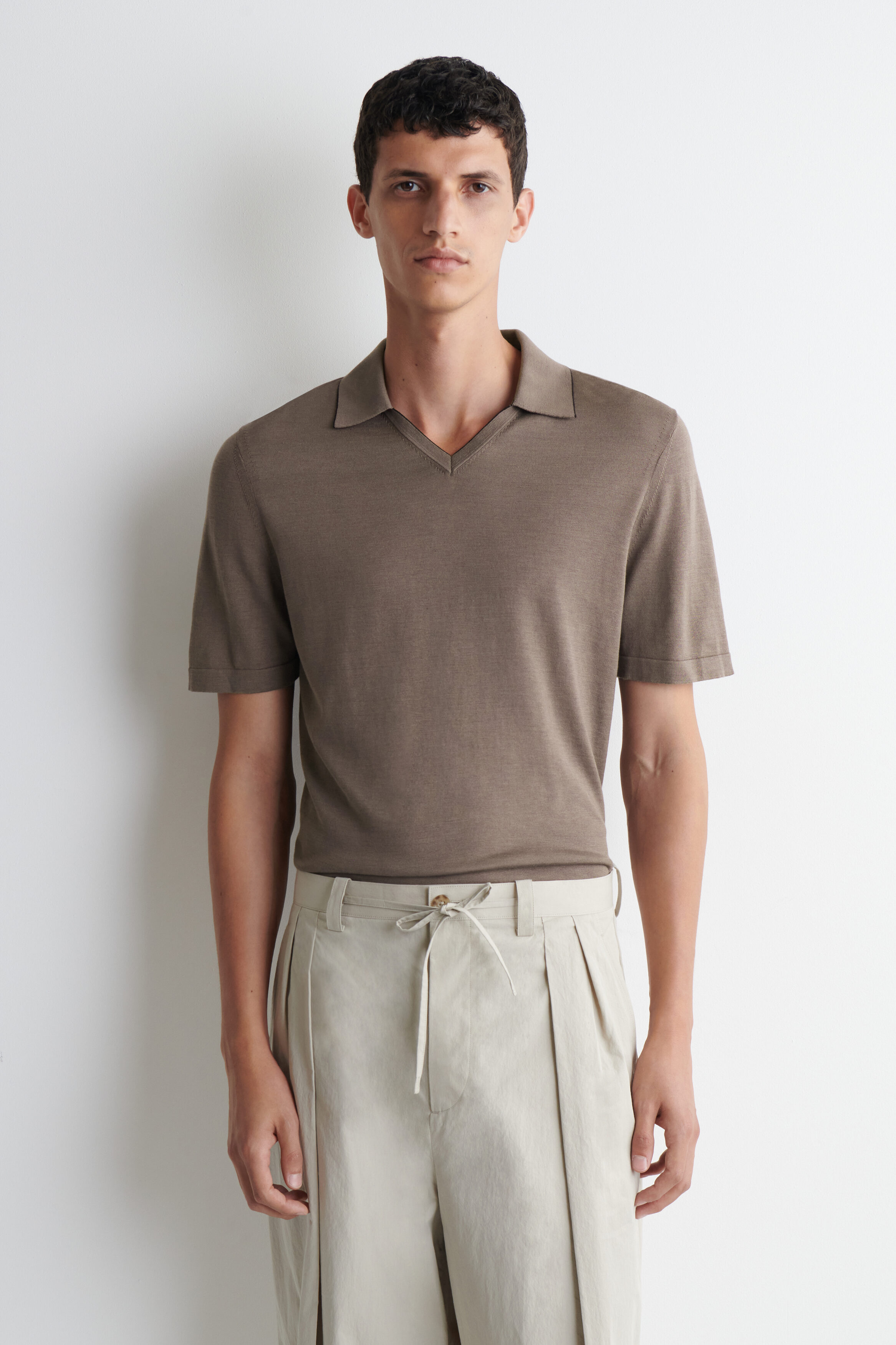 CONTRAST-TIPPED SILK-COTTON POLO SHIRT - BROWN