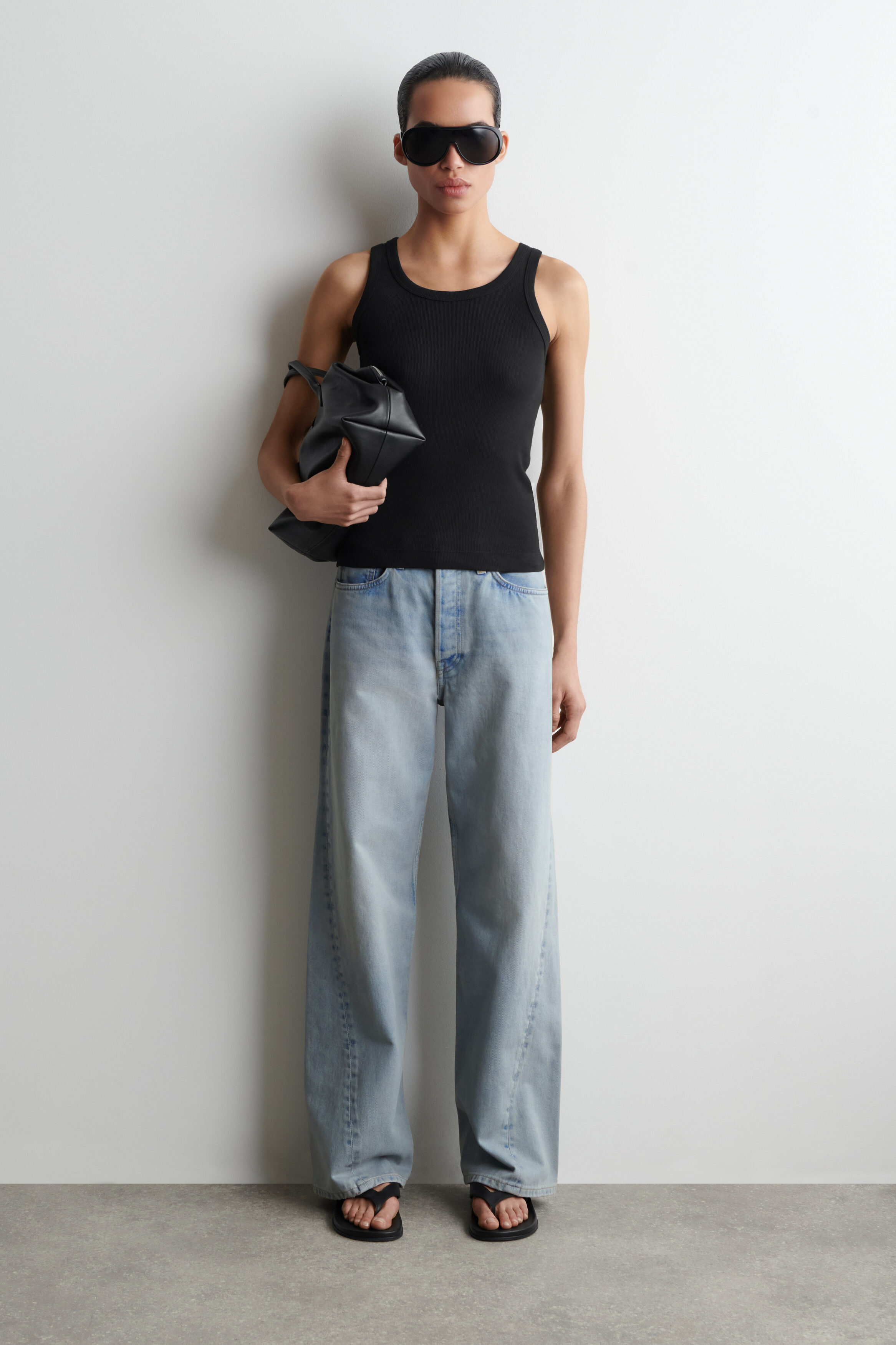 RIBBED COTTON TANK TOP - BLACK