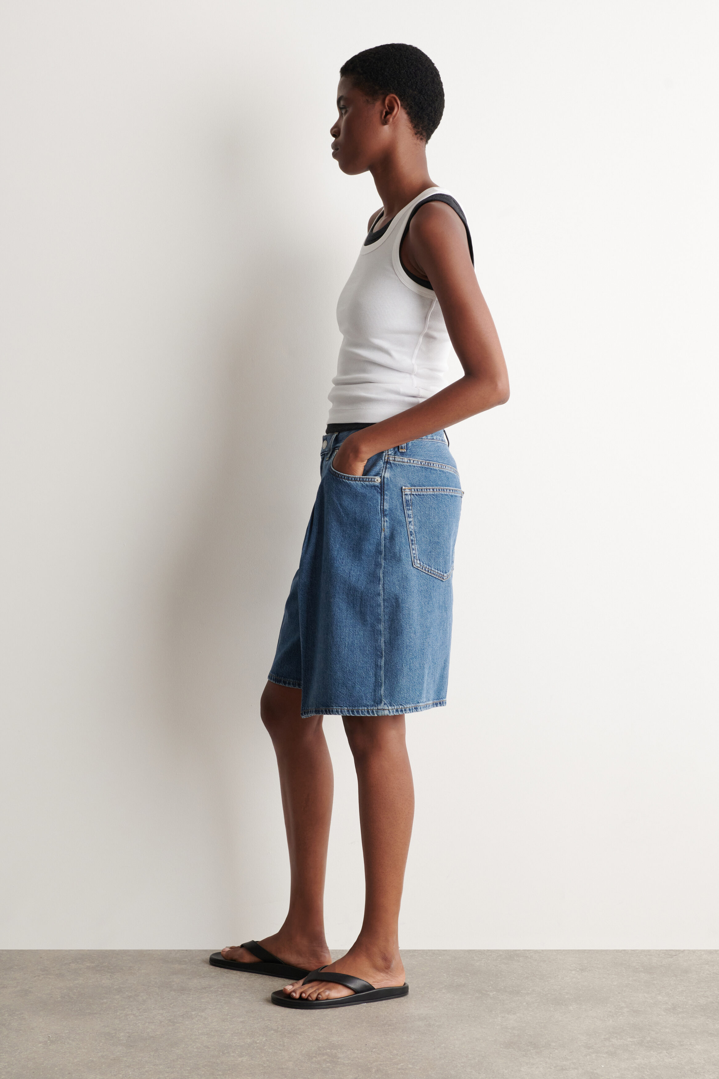 WIDE-LEG DENIM SHORTS - BLUE