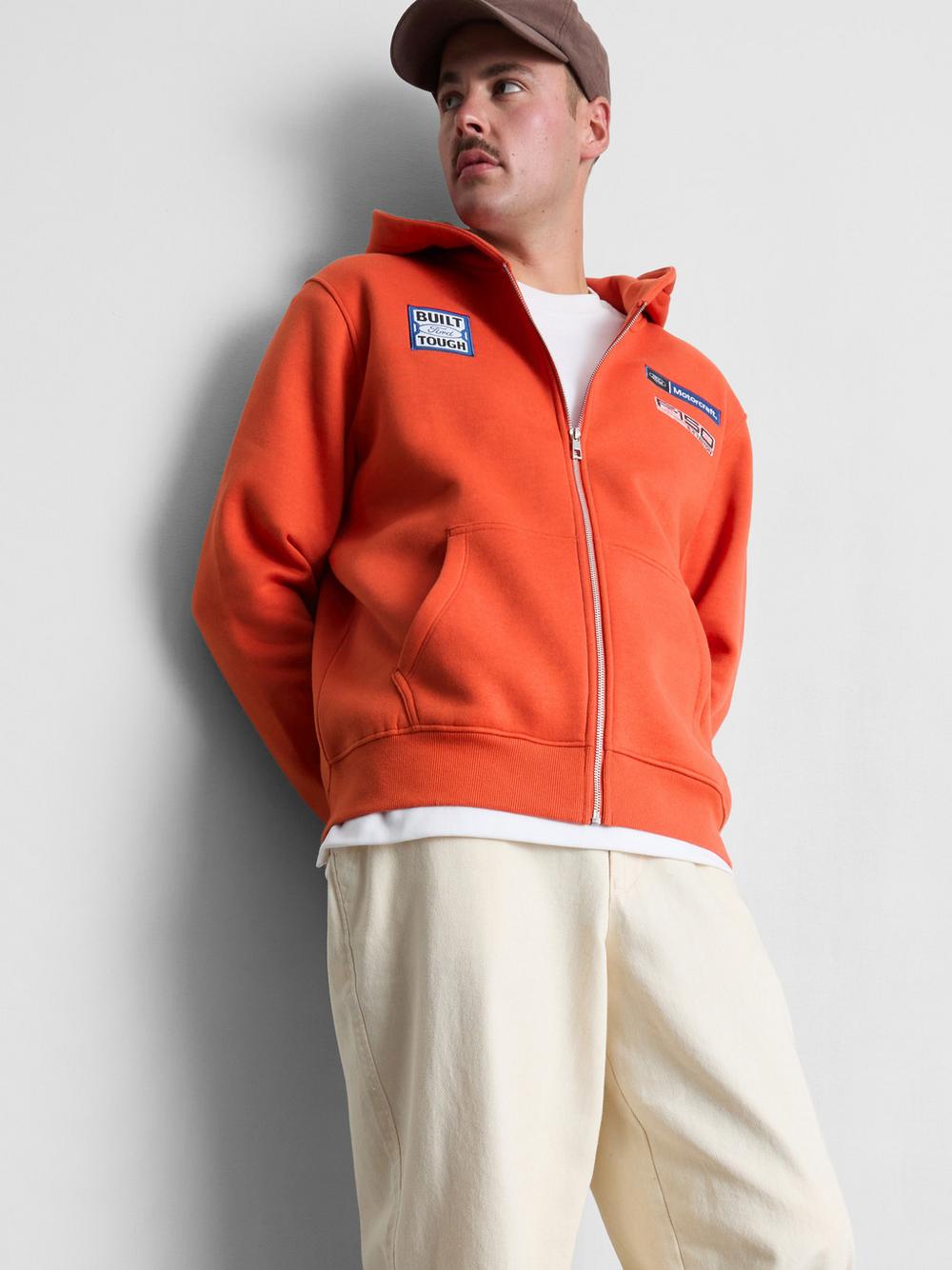 Ford Cotton Blend Zip Hoodie - Orange