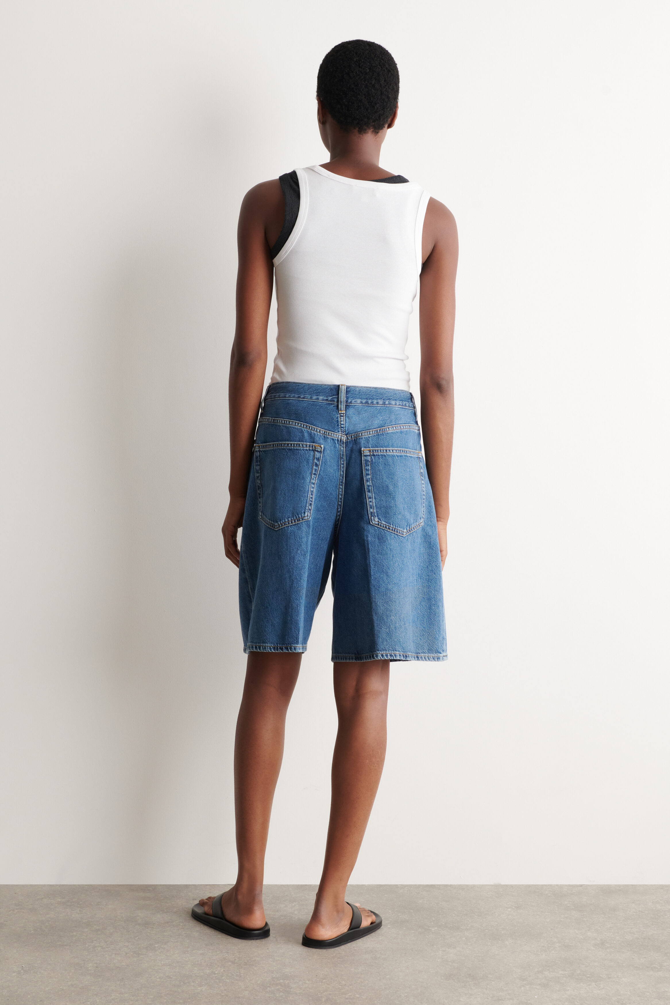 WIDE-LEG DENIM SHORTS - BLUE
