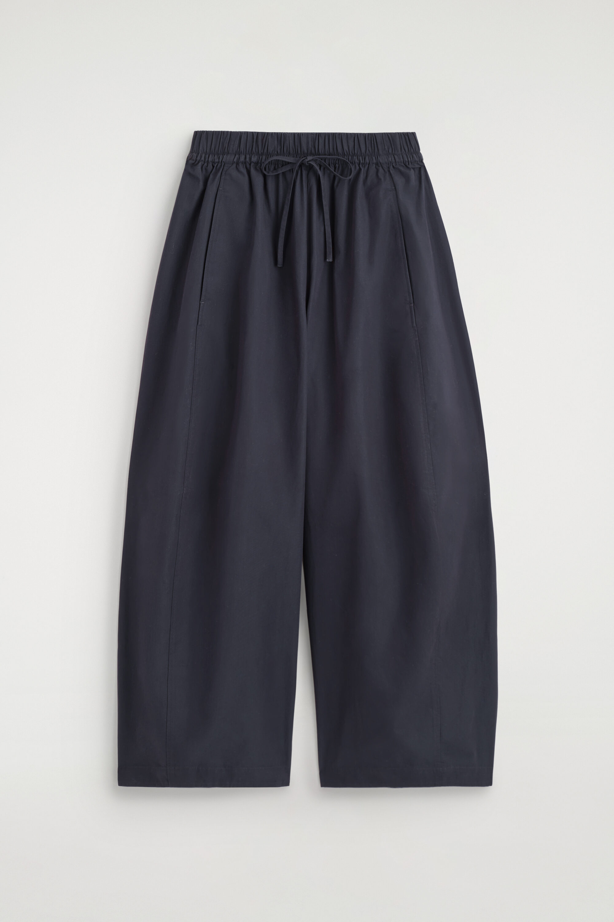 ELASTICATED BARREL-LEG PANTS - NAVY