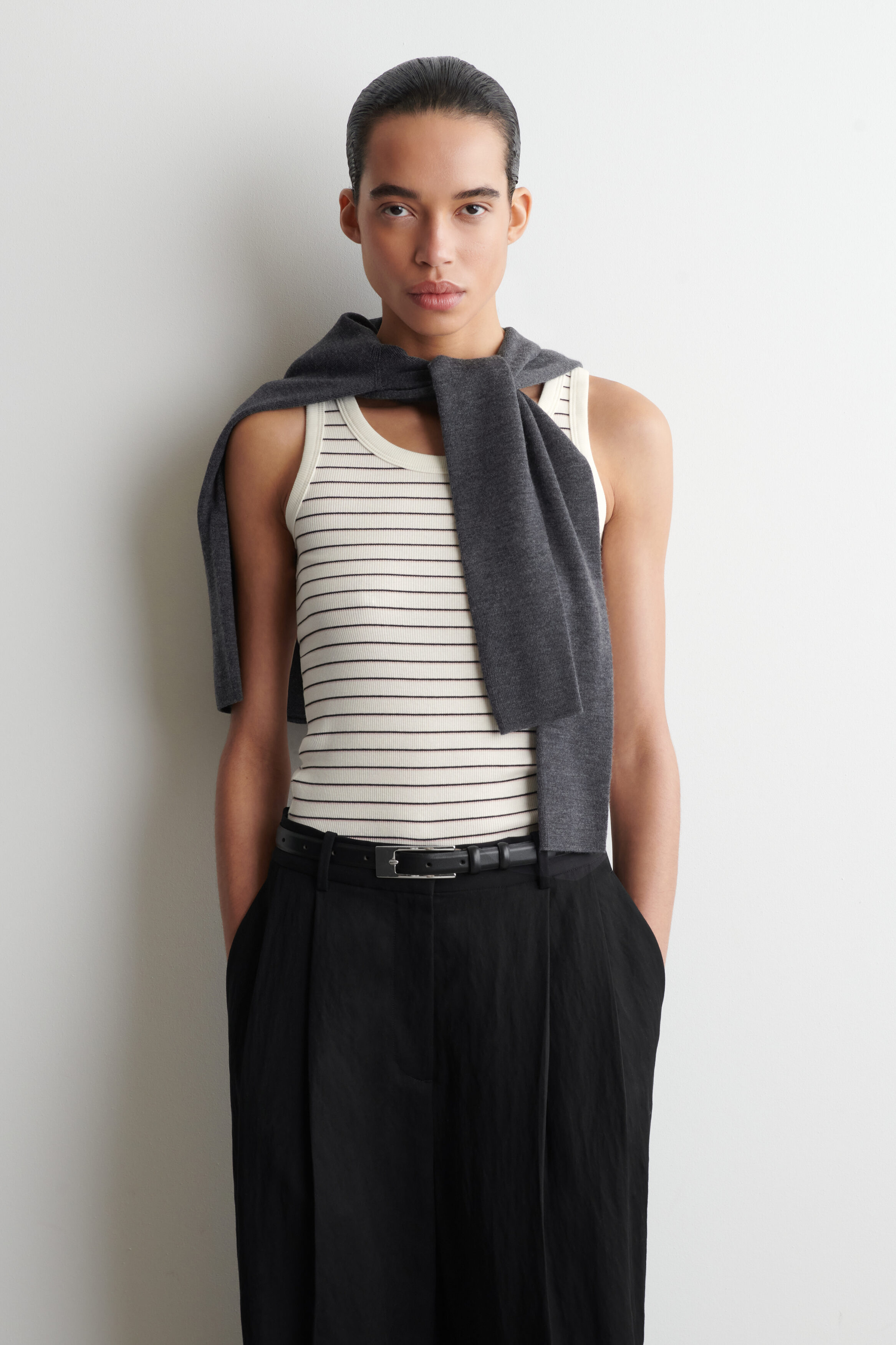 RIBBED COTTON TANK TOP - WHITE / PINK / STRIPED
