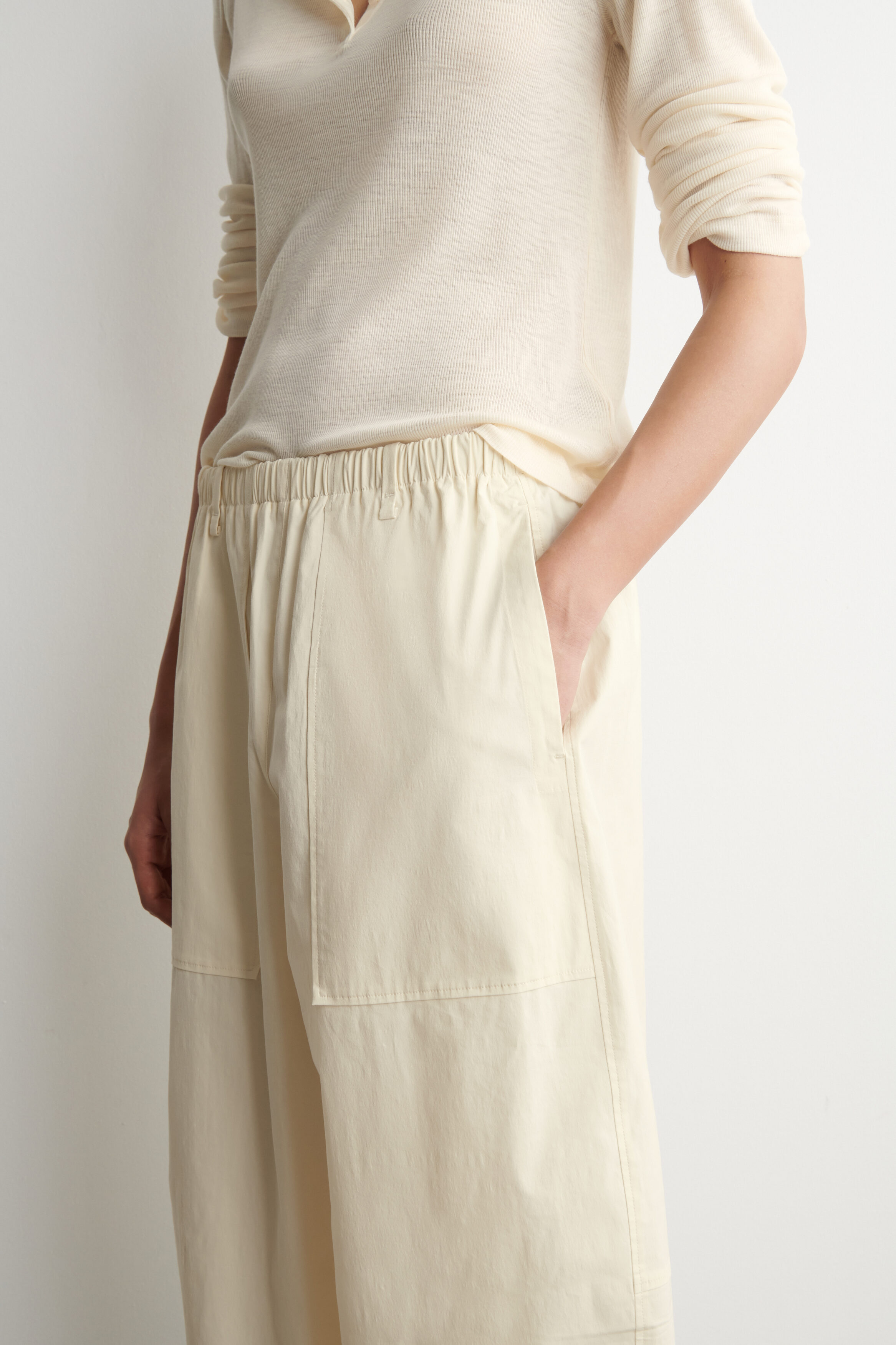 COTTON BARREL-LEG UTILITY PANTS - CREAM