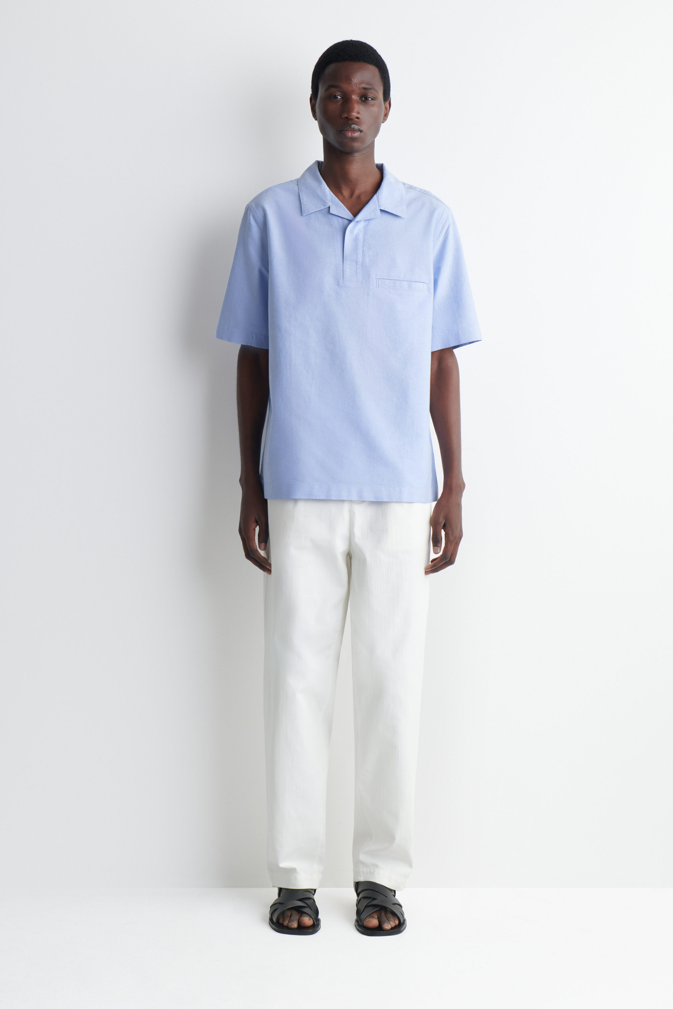 OXFORD COTTON POPOVER SHIRT - LIGHT BLUE