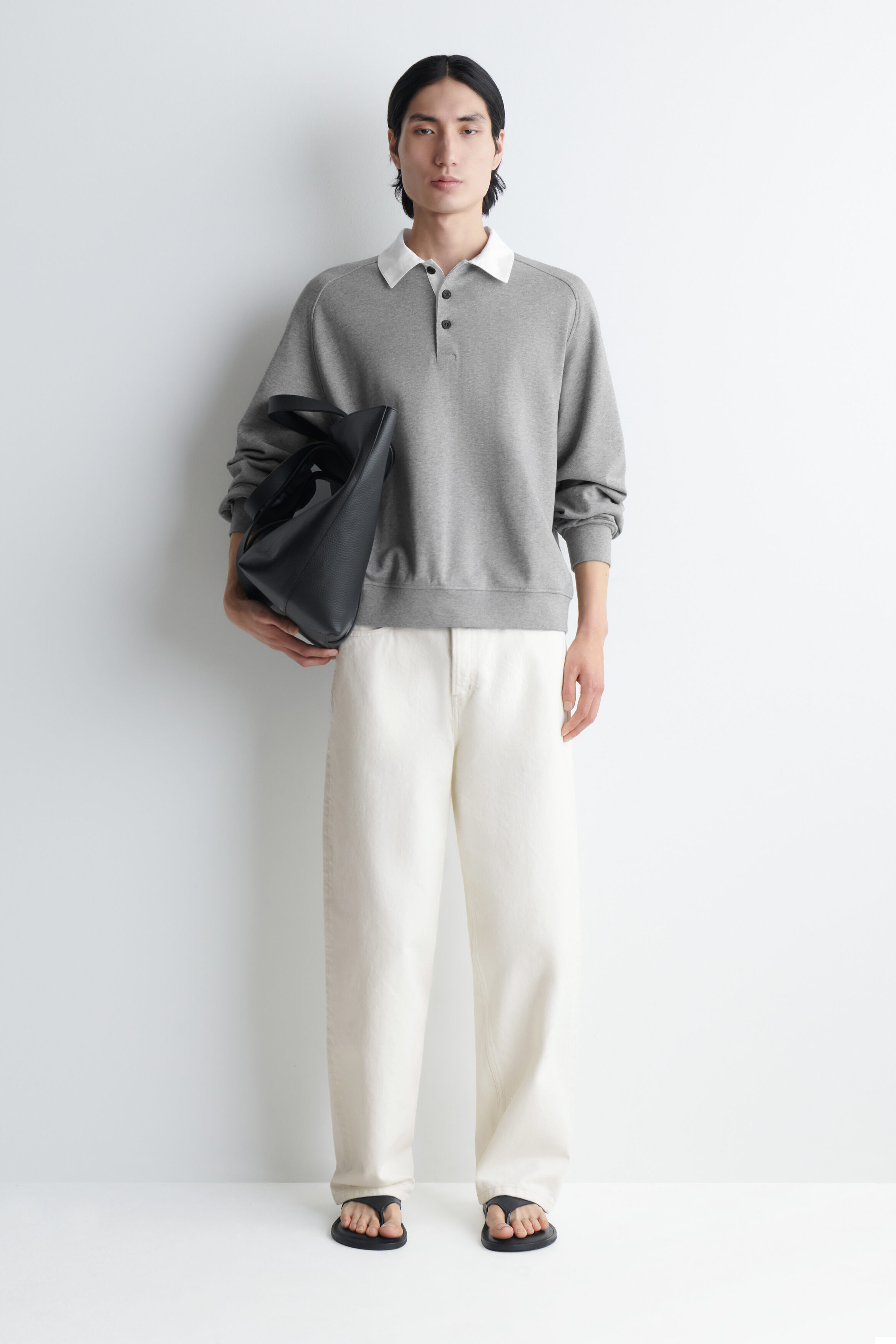 CONTRAST-COLLAR JERSEY POLO SHIRT - GRAY MÉLANGE