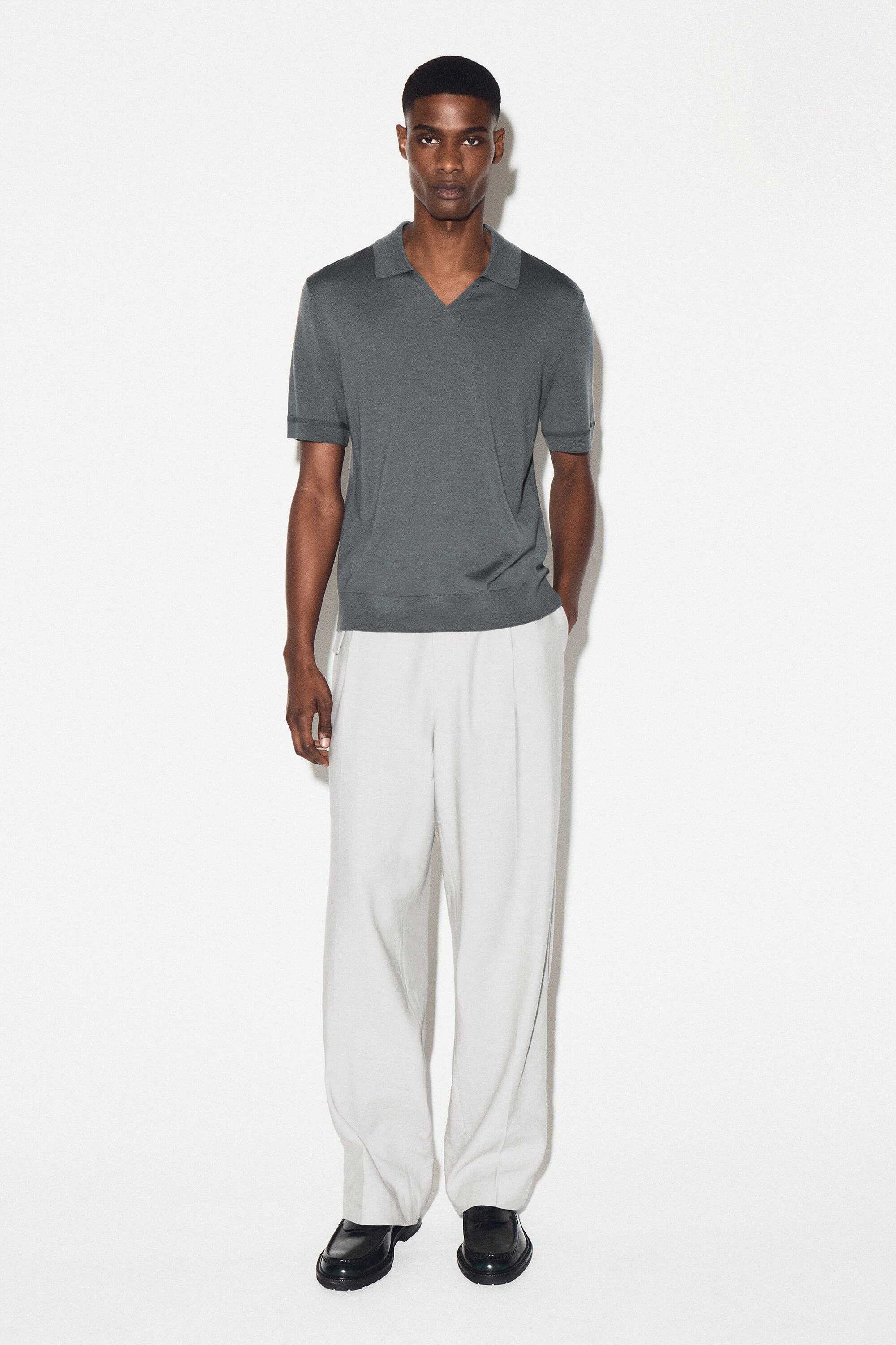 OPEN-COLLAR MERINO WOOL POLO SHIRT - KHAKI