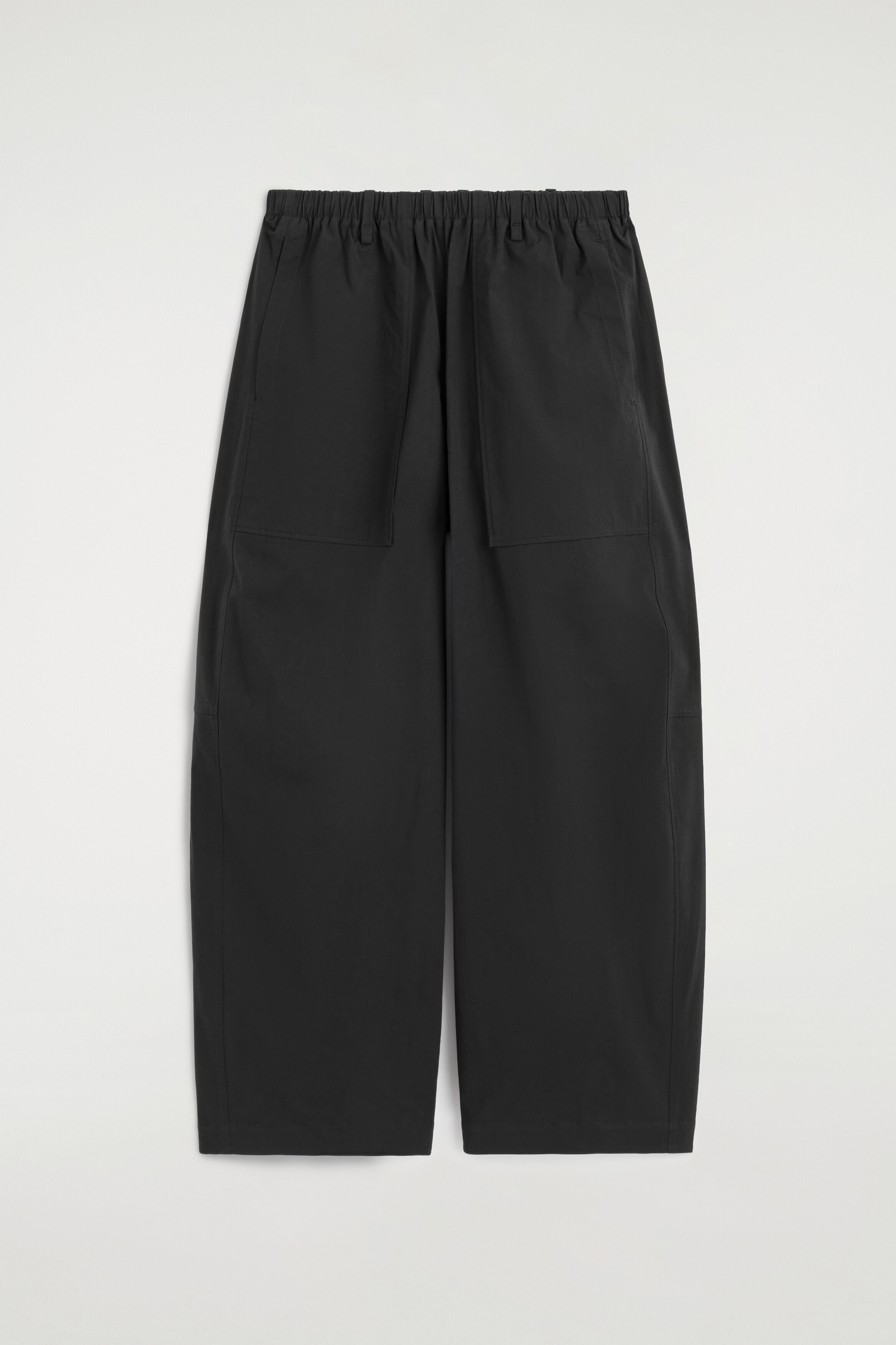 COTTON BARREL-LEG UTILITY PANTS - BLACK