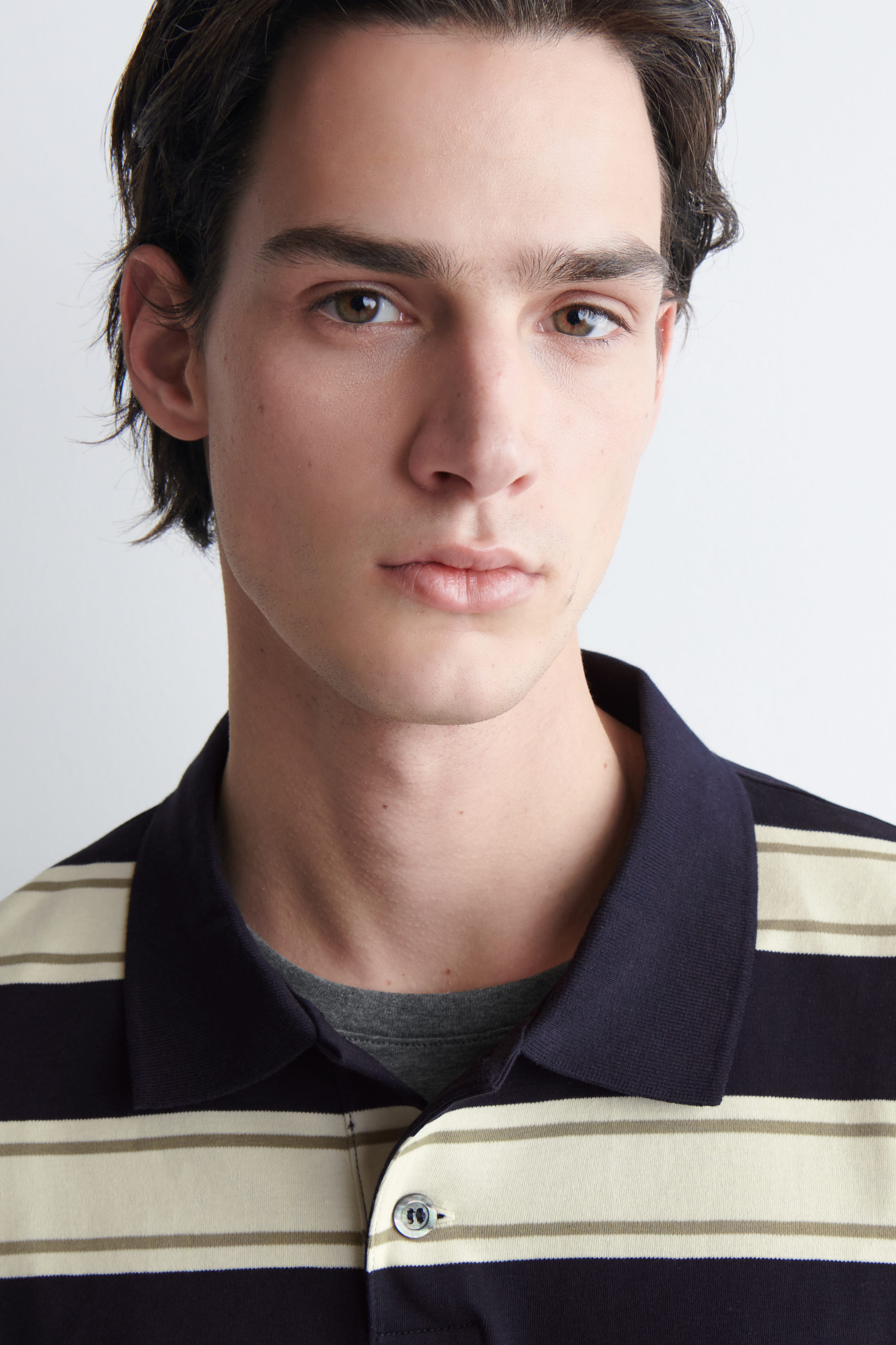 INTERLOCK COTTON POLO SHIRT - ECRU / NAVY / STRIPED