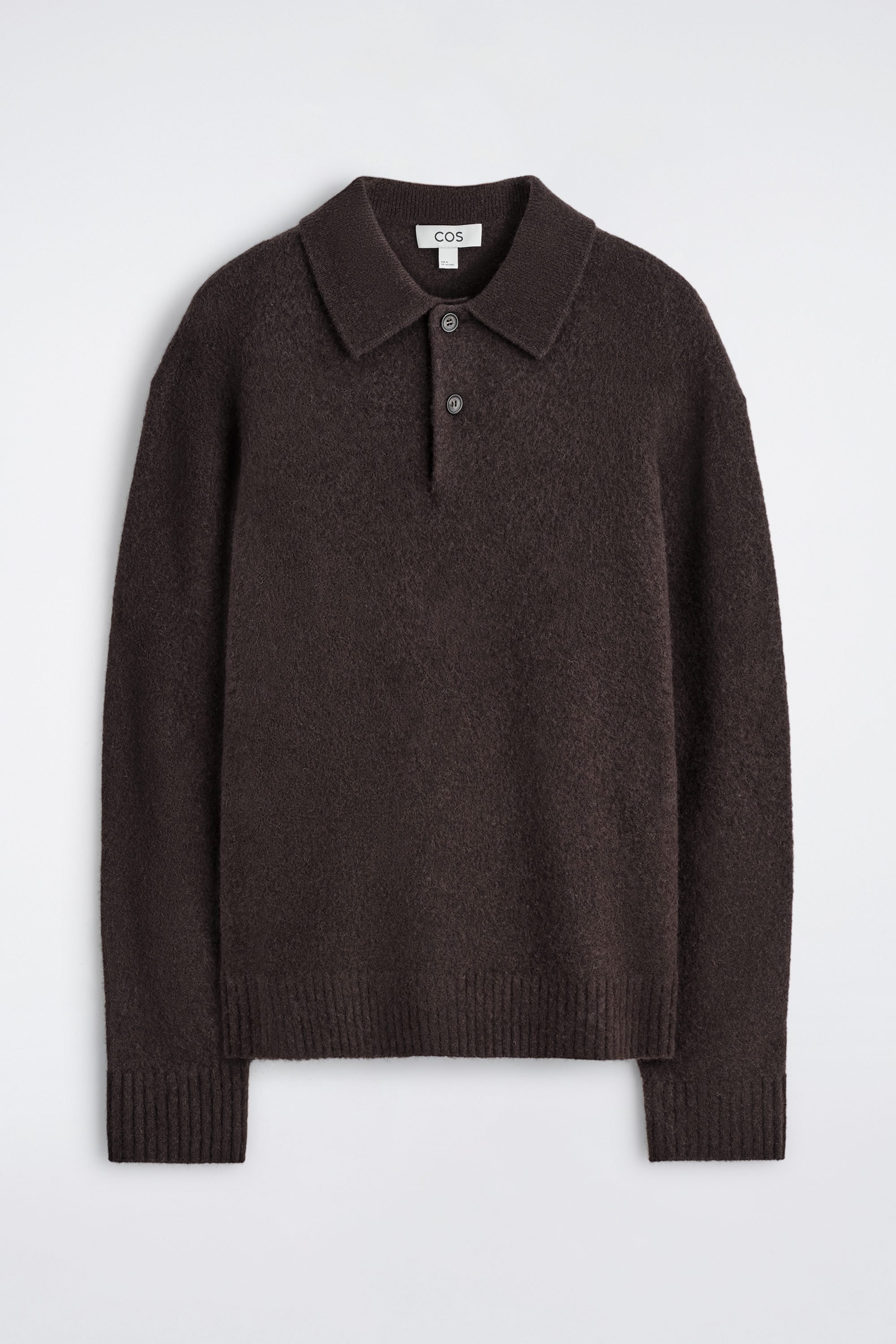 BRUSHED-WOOL POLO SHIRT - DARK BROWN