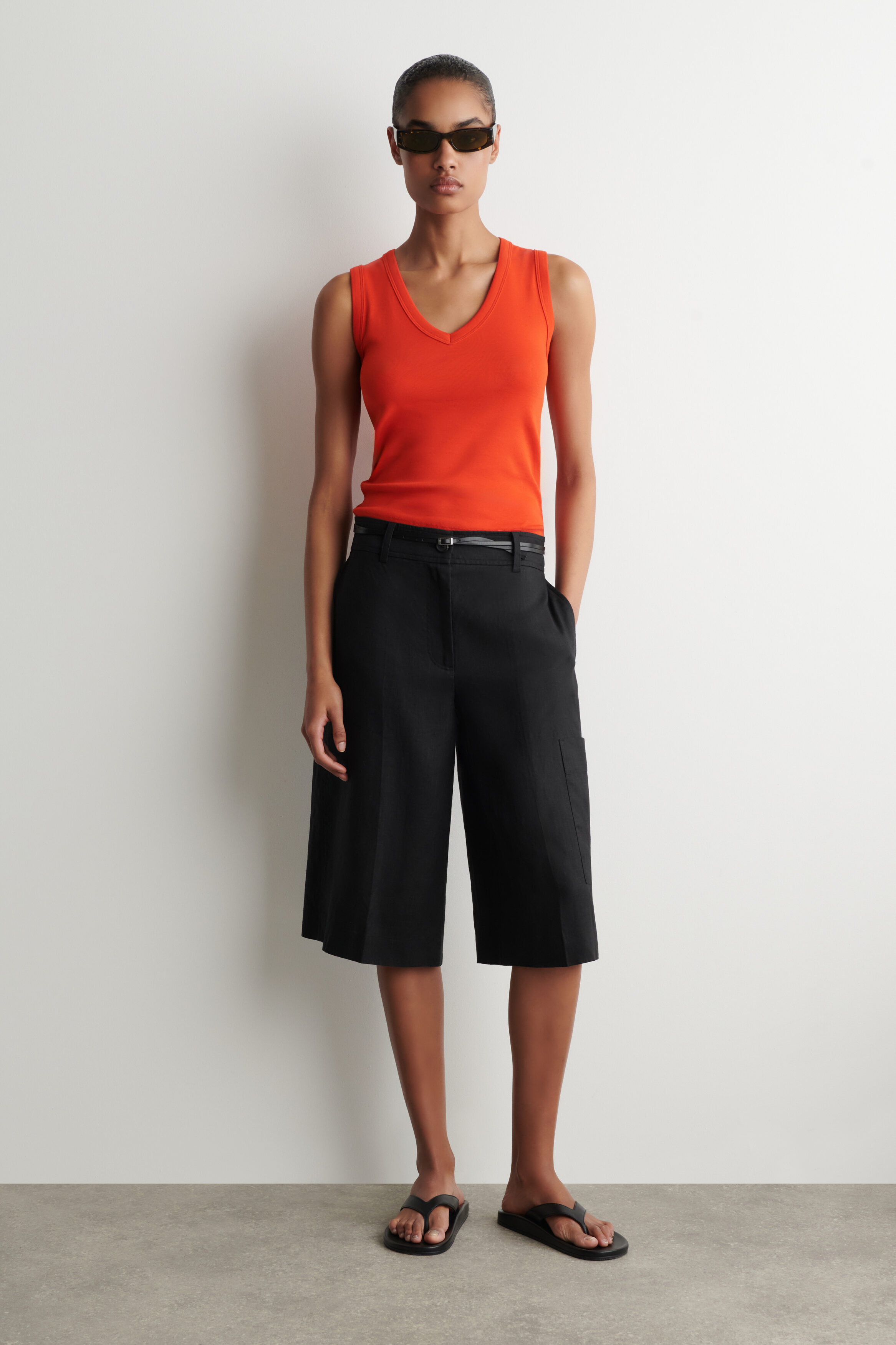 COTTON V-NECK TANK TOP - ORANGE
