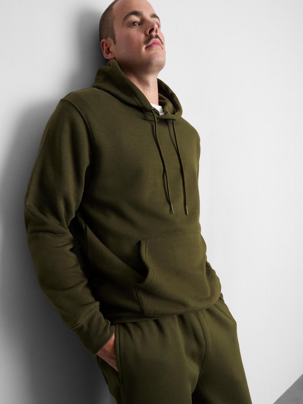 Cotton Blend Overhead Hoodie - Olive
