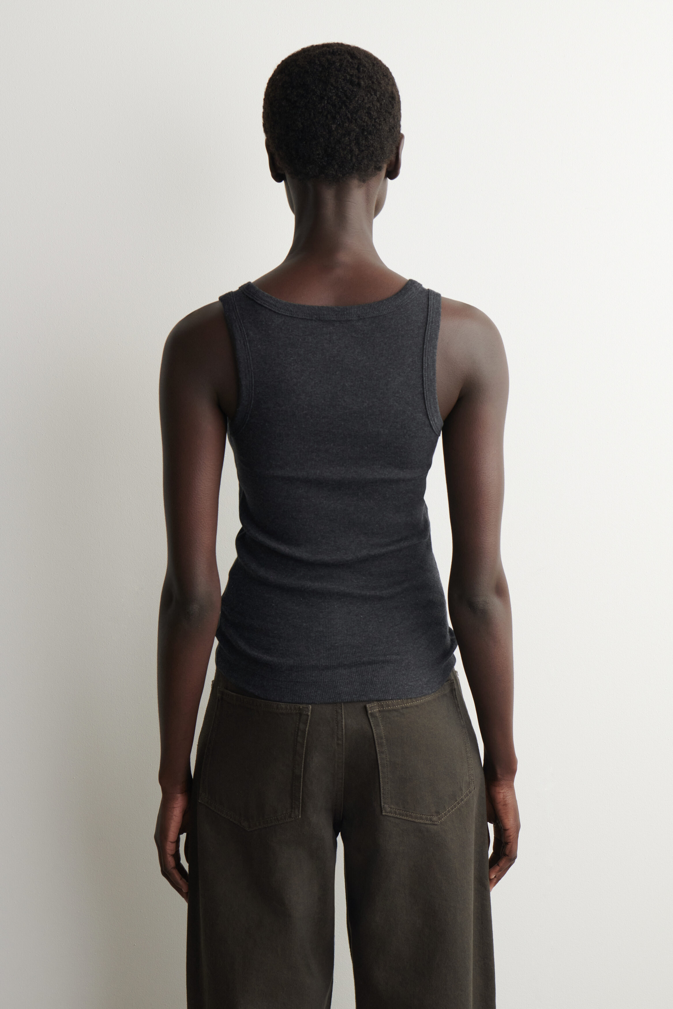 RIBBED COTTON TANK TOP - CHARCOAL MÉLANGE
