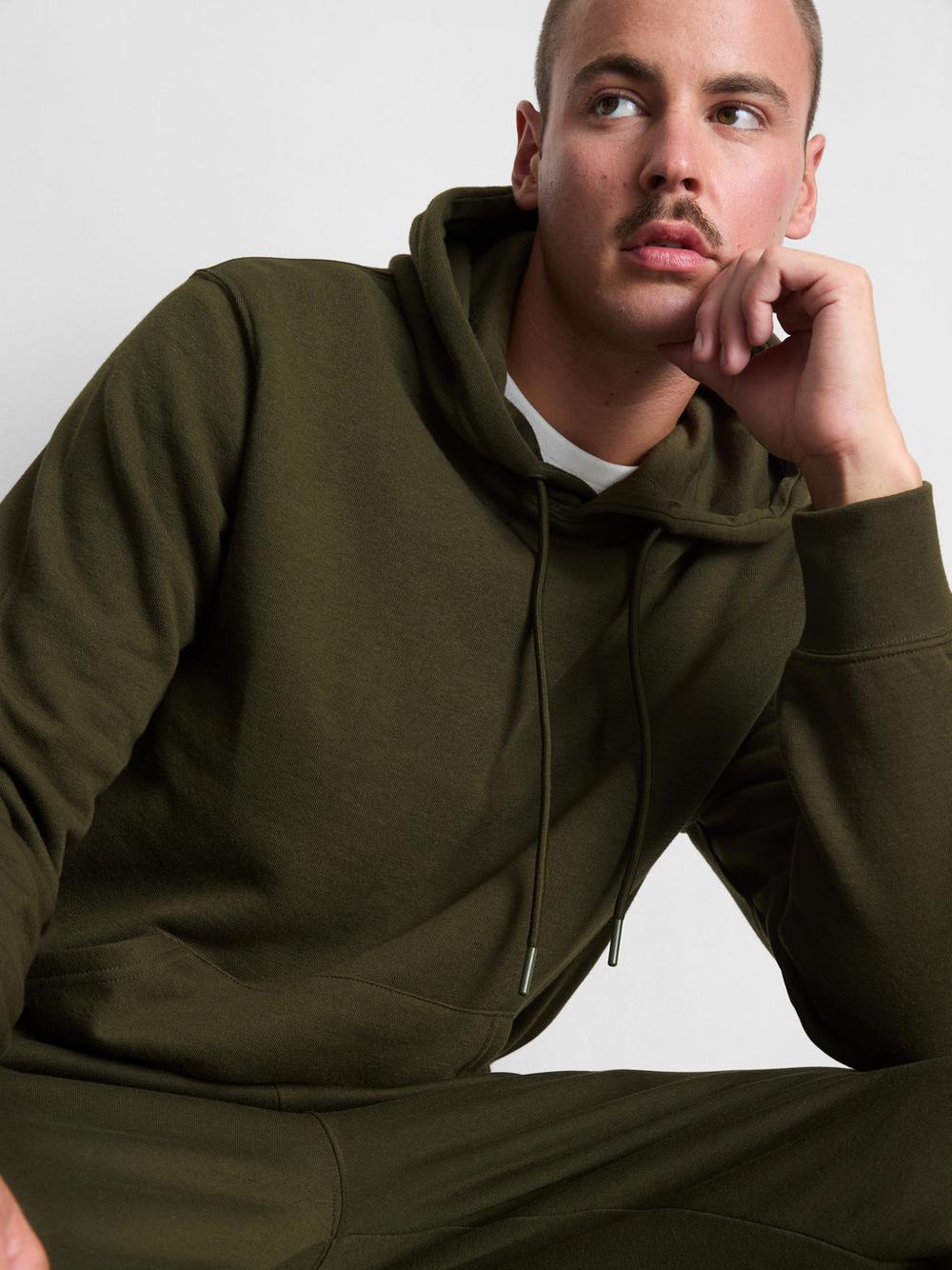 Cotton Blend Overhead Hoodie - Olive