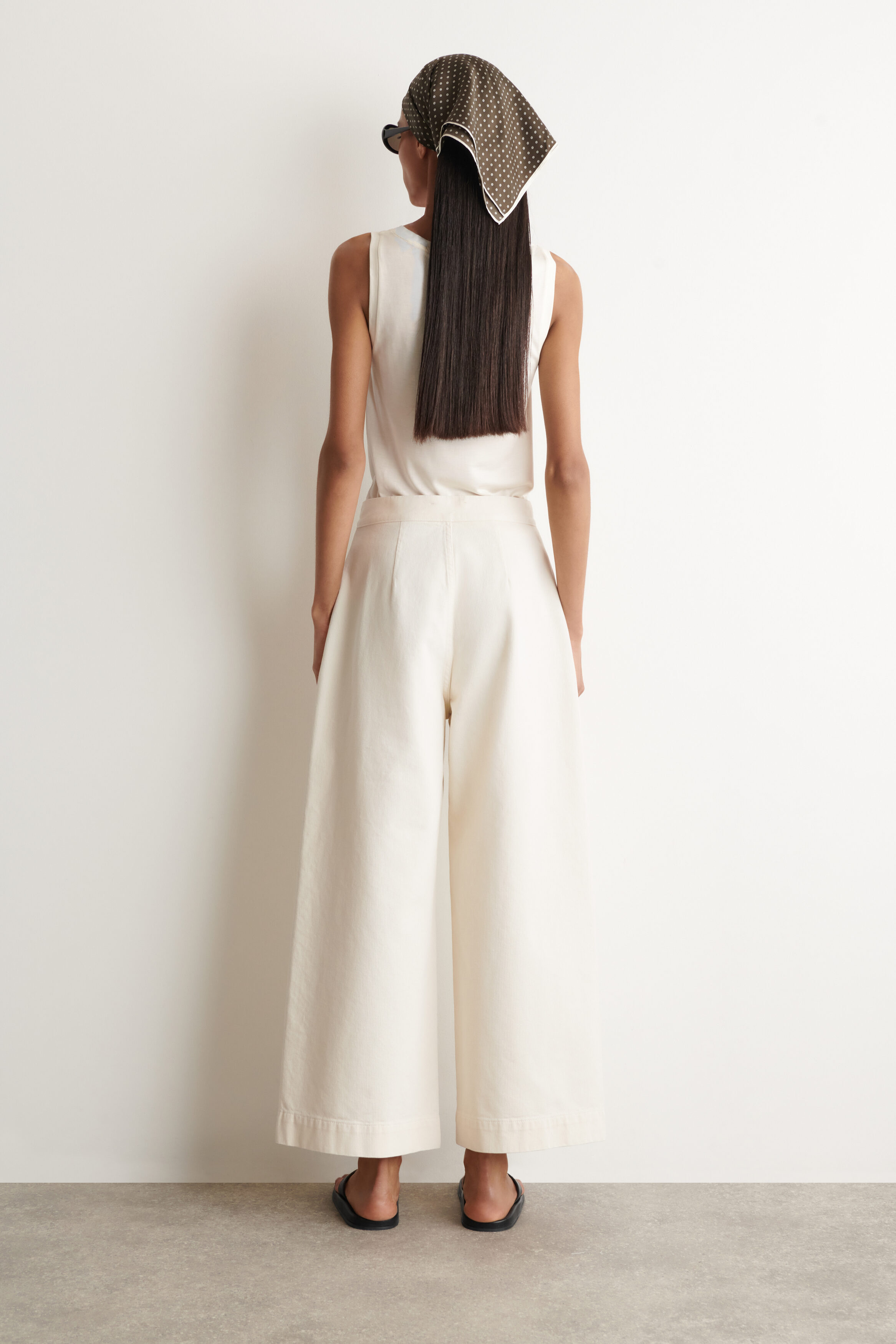 CROPPED WIDE-LEG DENIM PANTS - ECRU