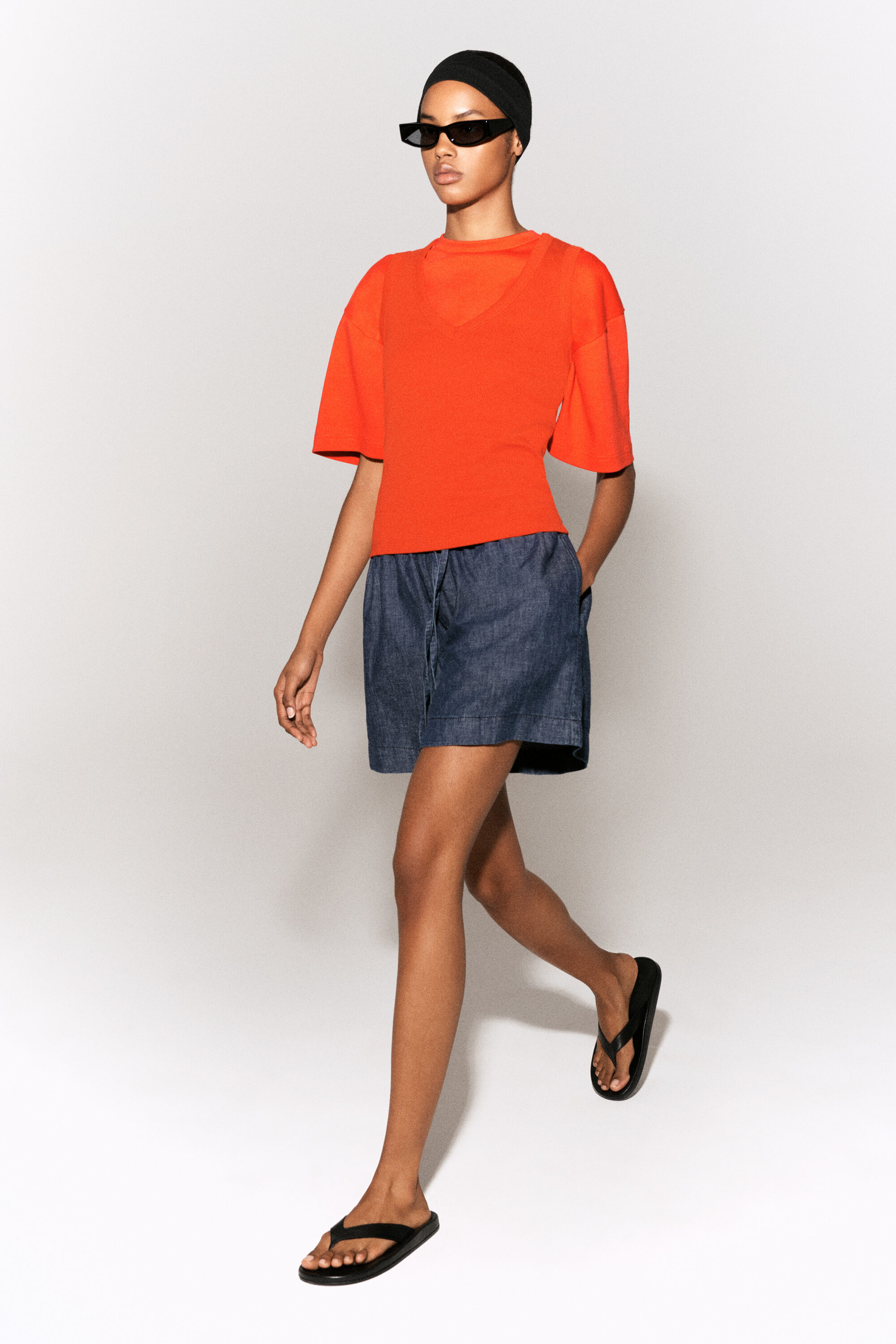 DRAWSTRING DENIM SHORTS - BLUE