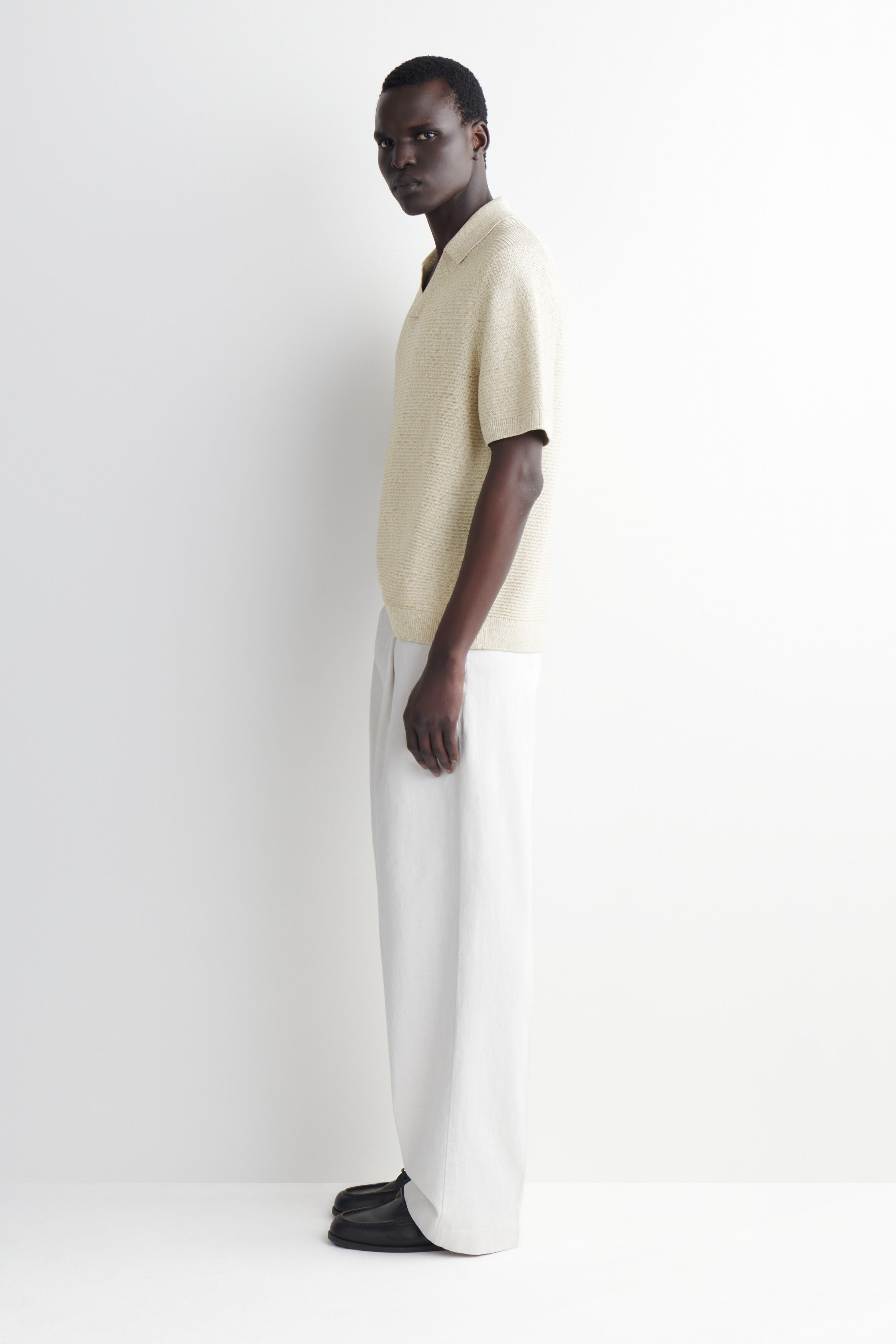 OPEN-KNIT POLO SHIRT - LIGHT-BEIGE MÉLANGE