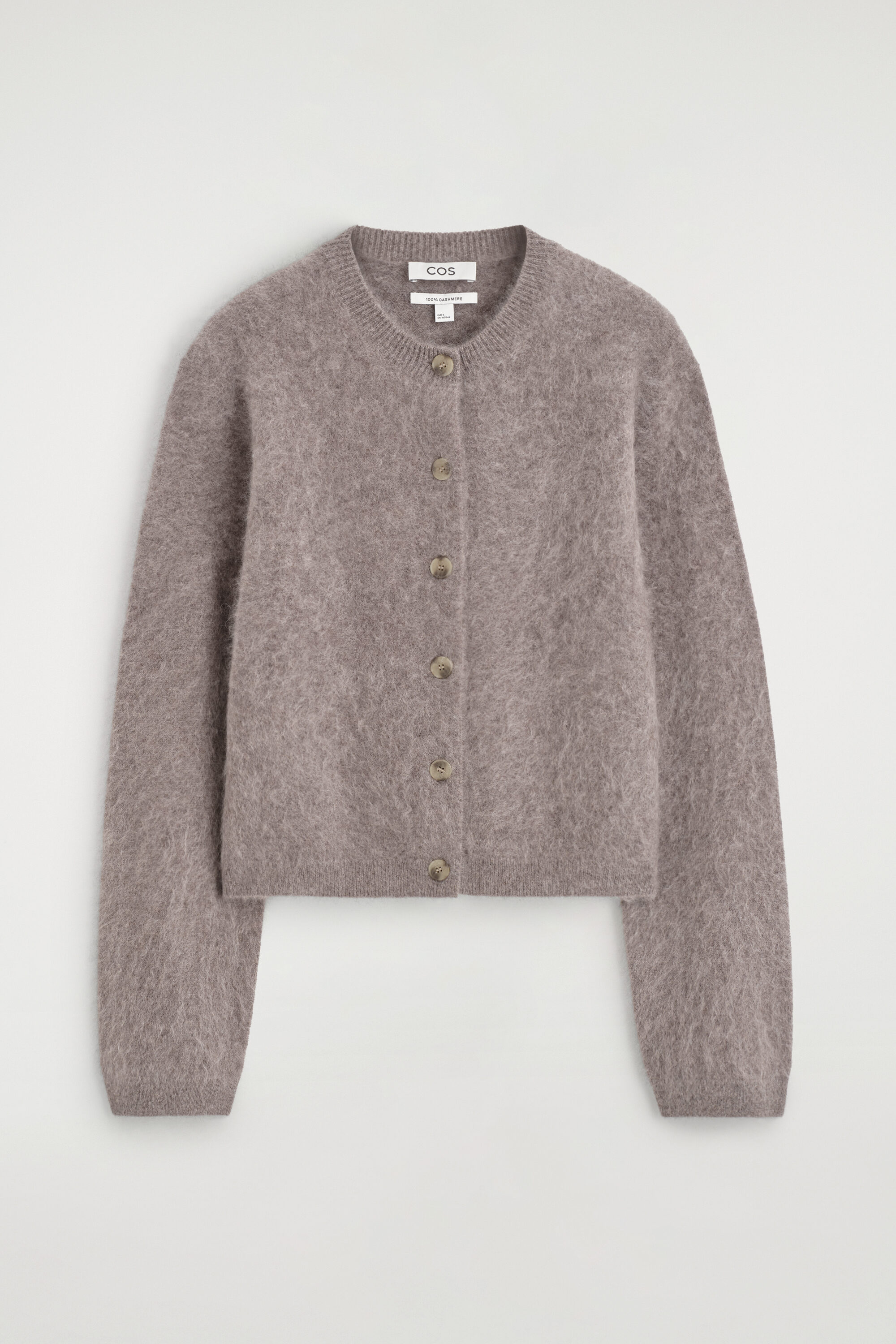 BRUSHED-CASHMERE CREW-NECK CARDIGAN - DARK BEIGE