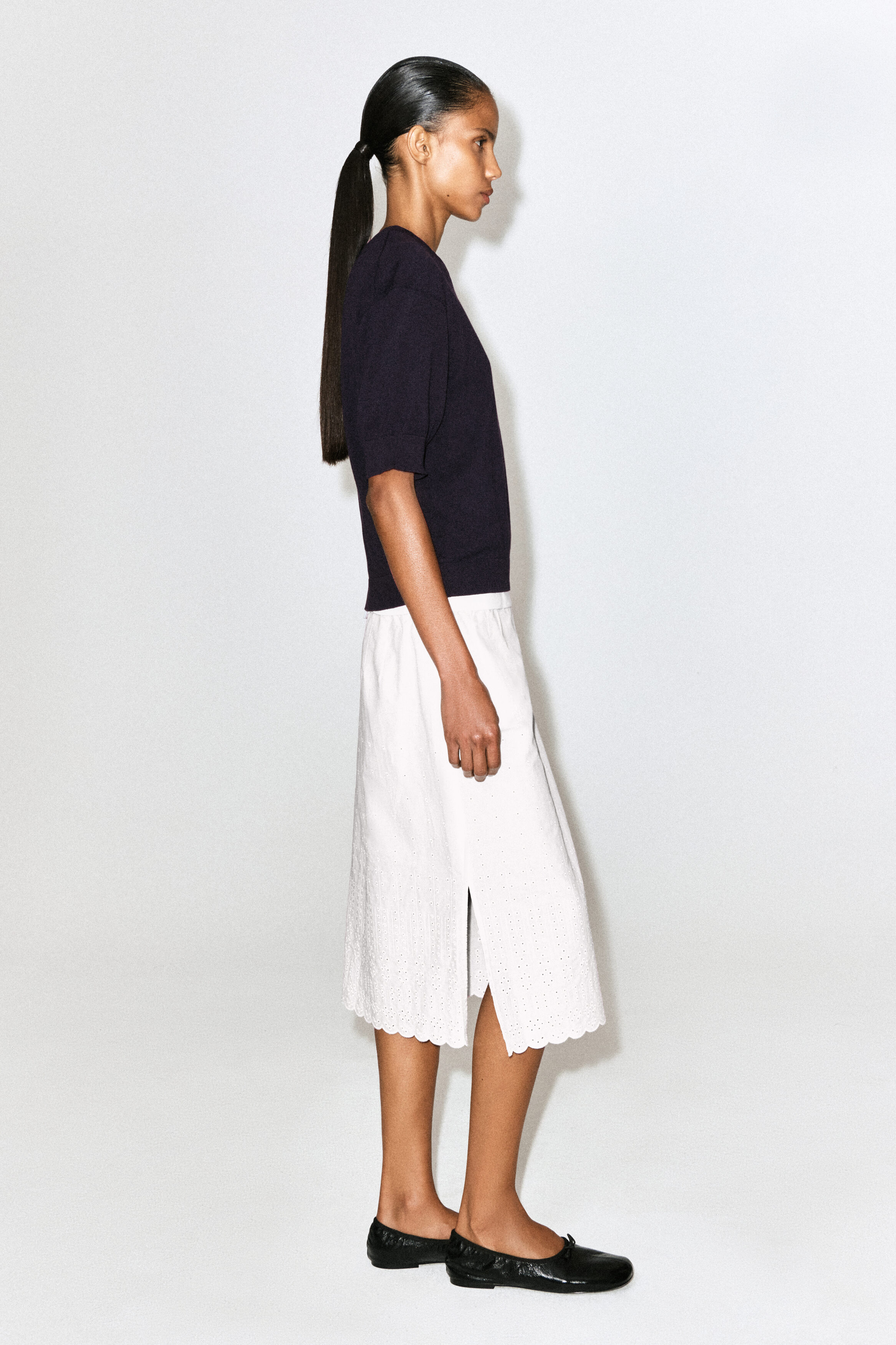 KNITTED COTTON T-SHIRT - NAVY
