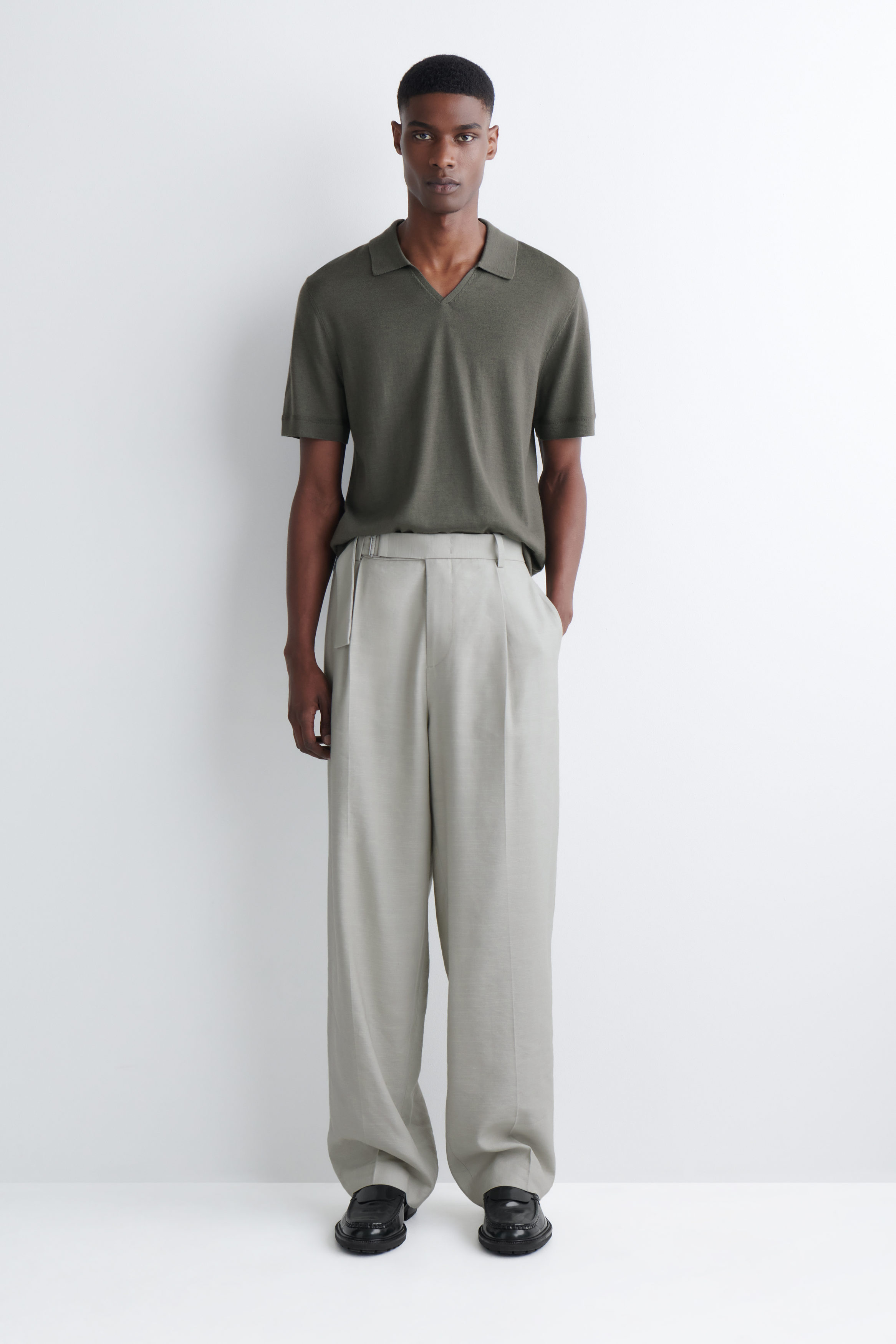 OPEN-COLLAR MERINO WOOL POLO SHIRT - KHAKI
