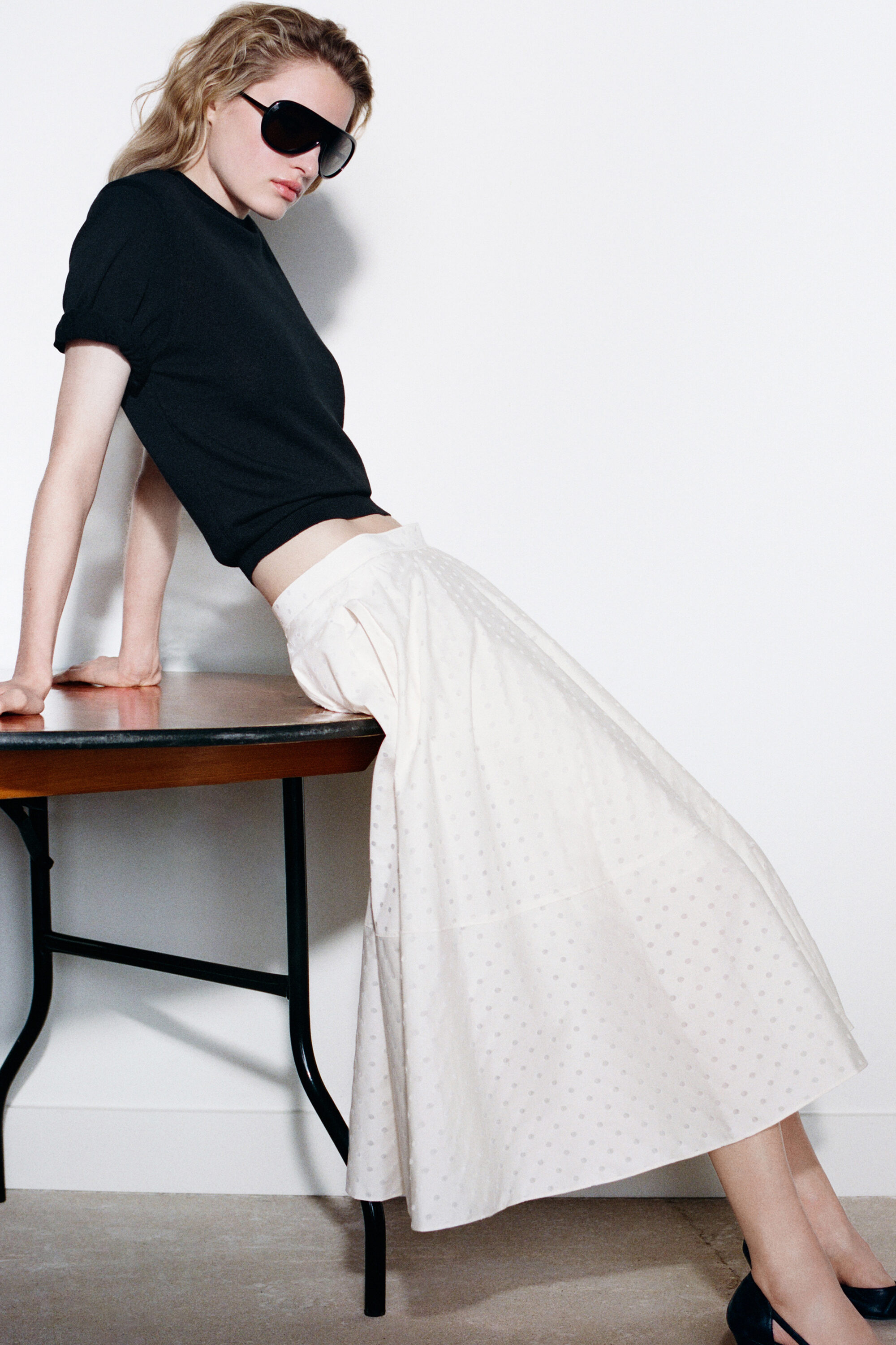POLKA-DOT JACQUARD COTTON MIDI SKIRT - WHITE / POLKA DOT