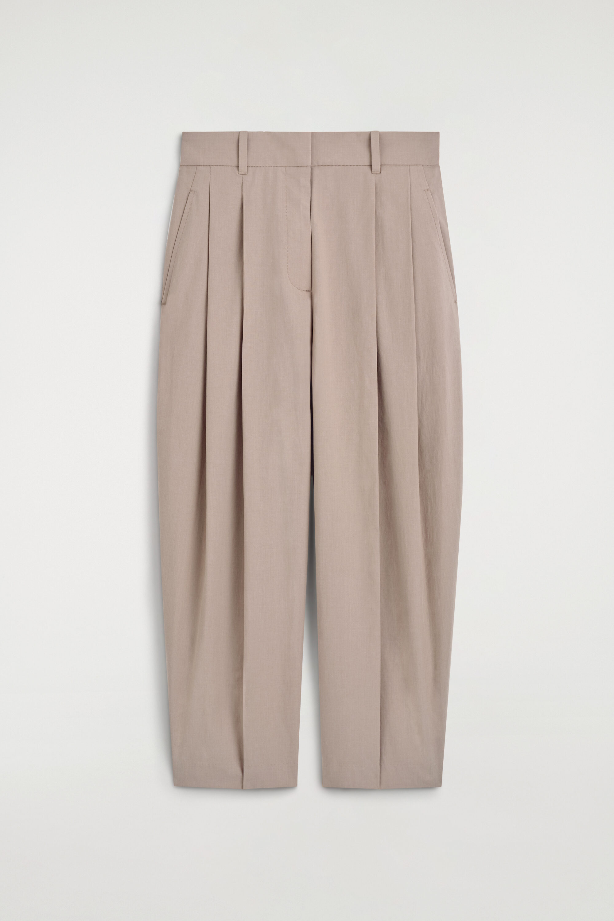 TAILORED COTTON BARREL-LEG PANTS - BEIGE