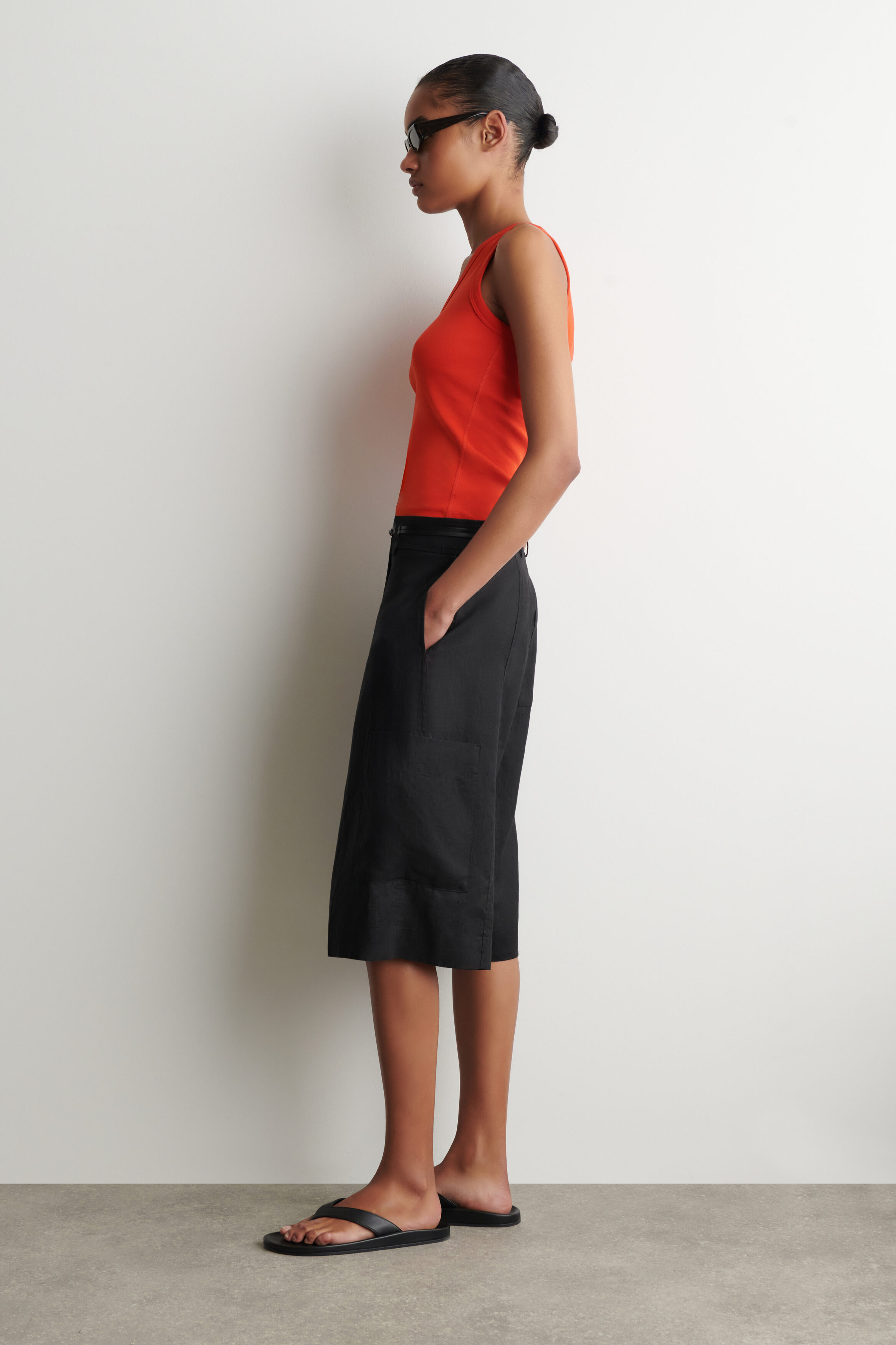 COTTON V-NECK TANK TOP - ORANGE