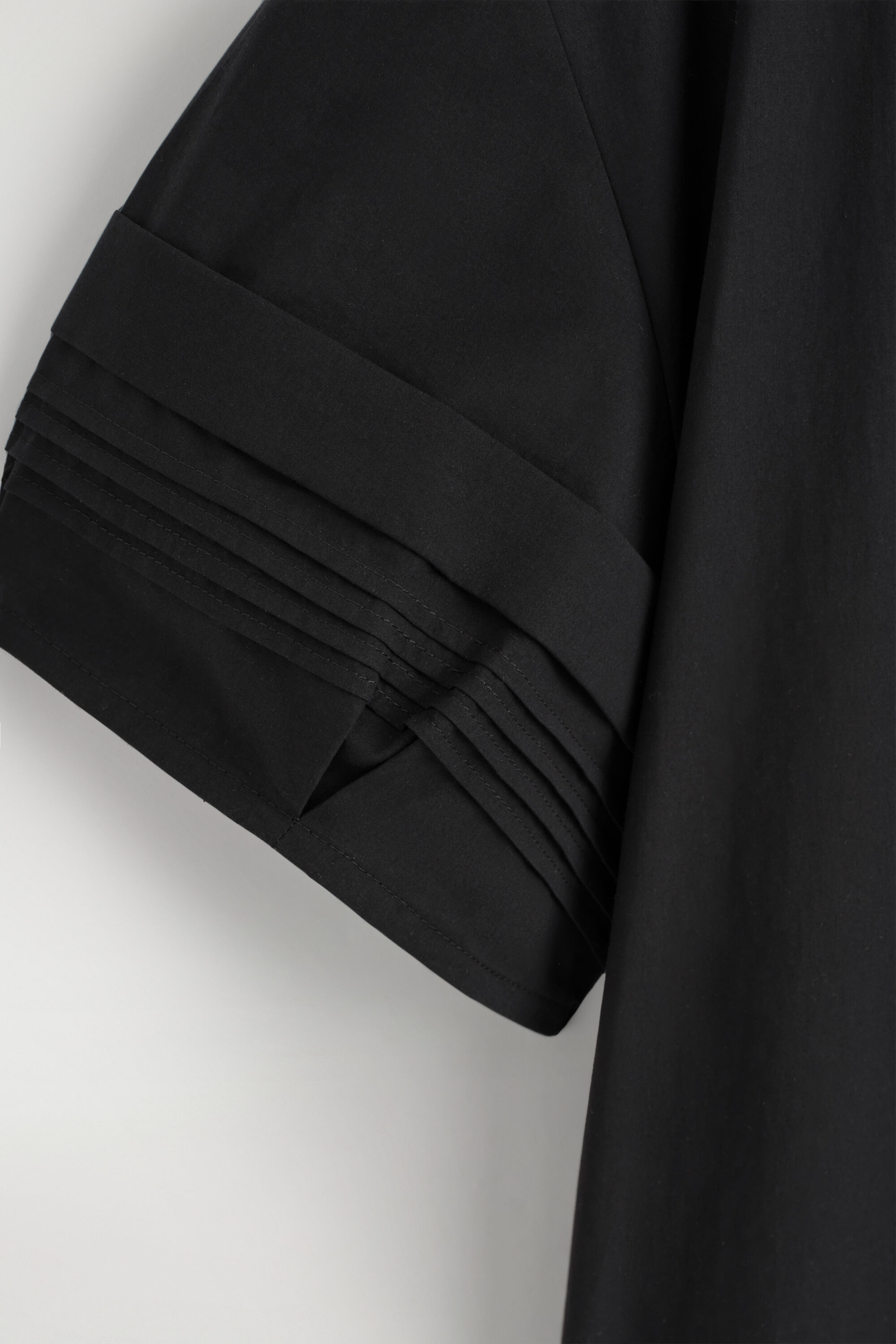PINTUCKED COTTON MINI DRESS - BLACK