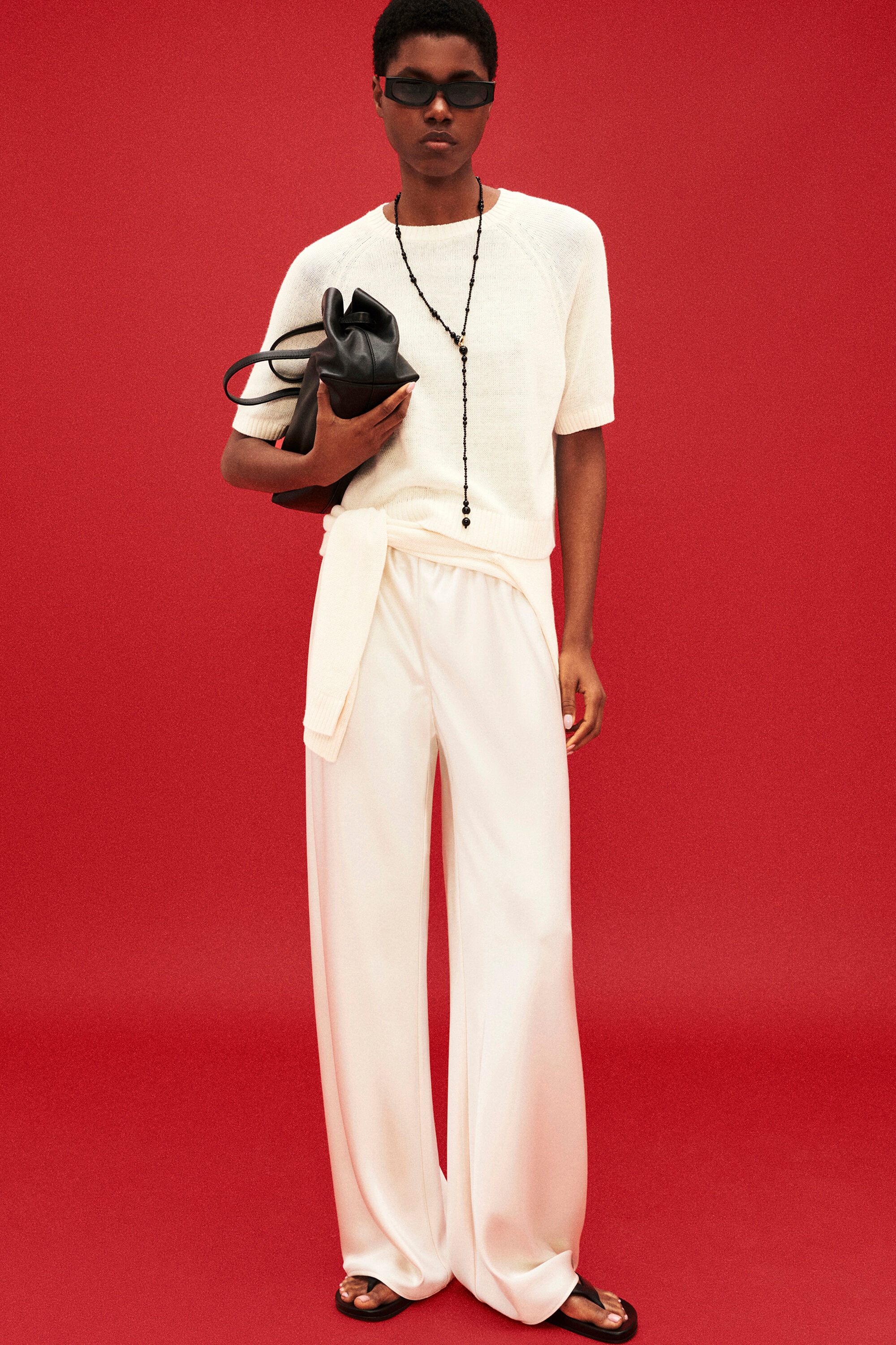 SATIN WIDE-LEG PANTS - WHITE