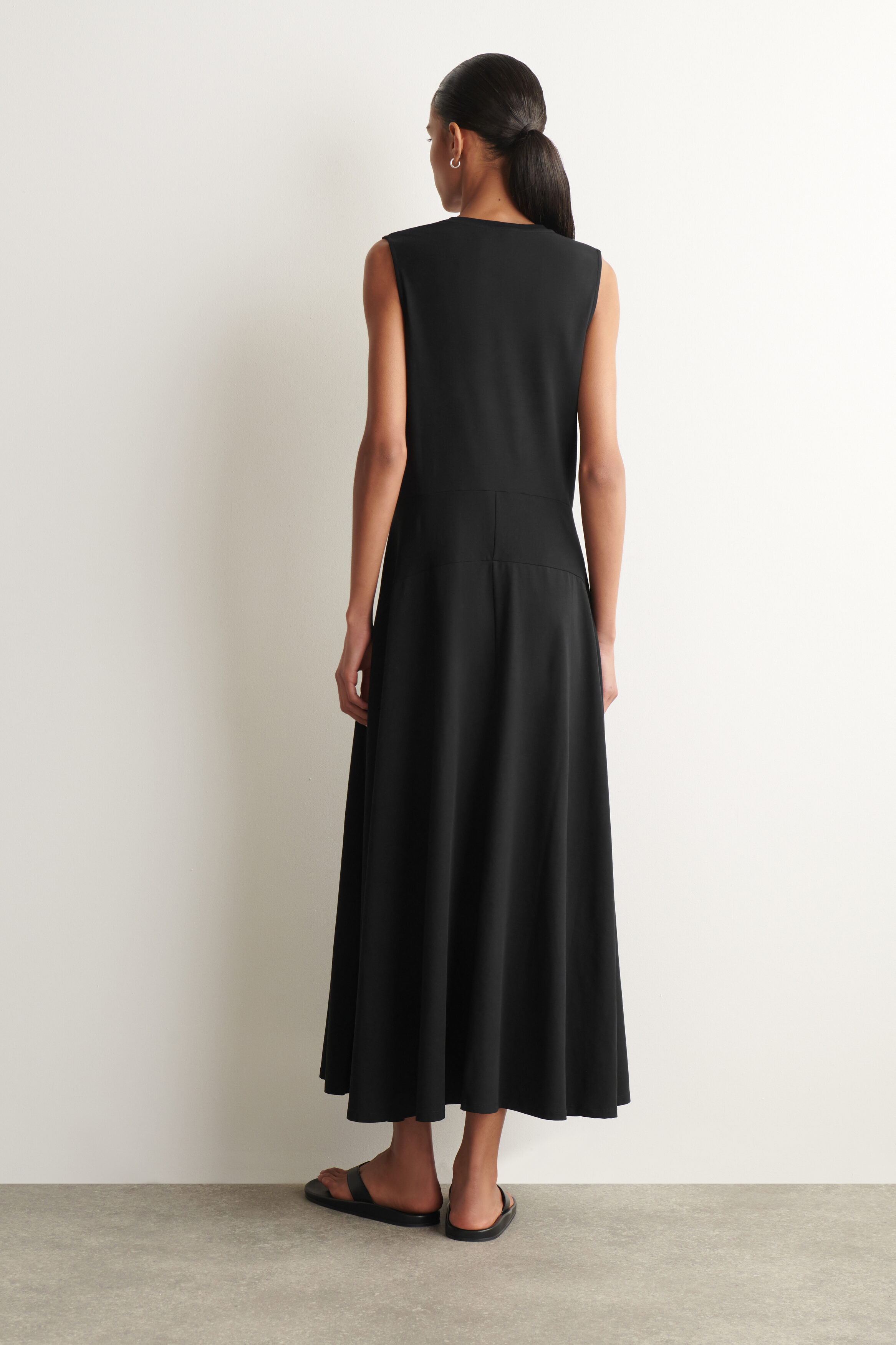 SCULPTURAL COTTON-JERSEY MIDI DRESS - BLACK