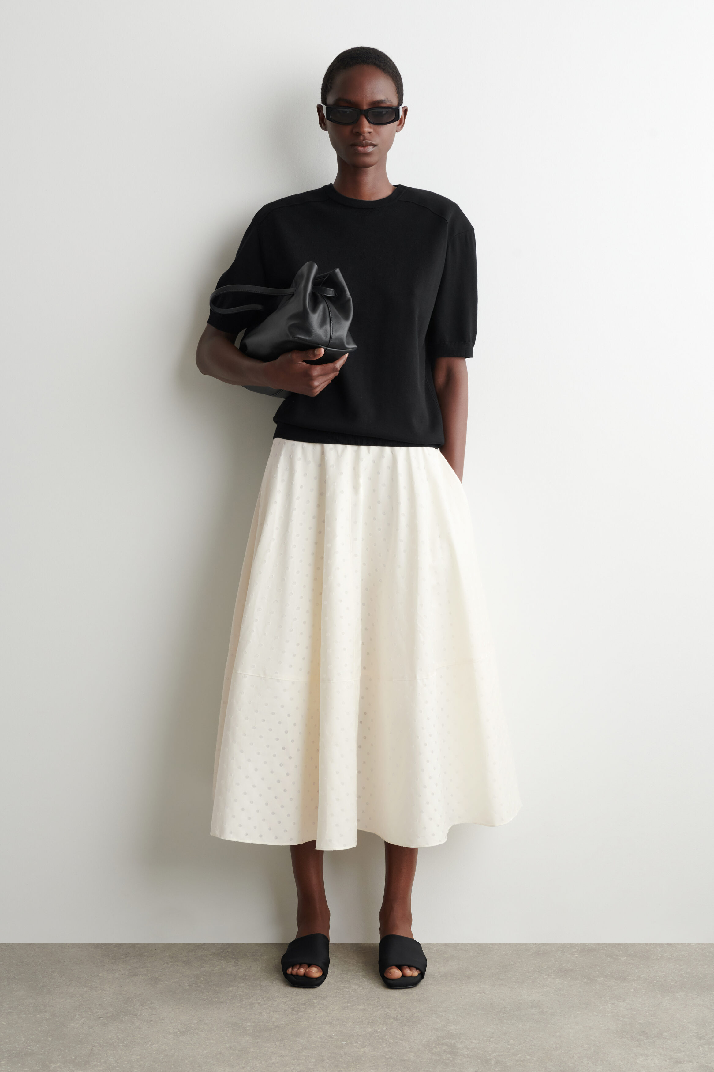 POLKA-DOT JACQUARD COTTON MIDI SKIRT - WHITE / POLKA DOT