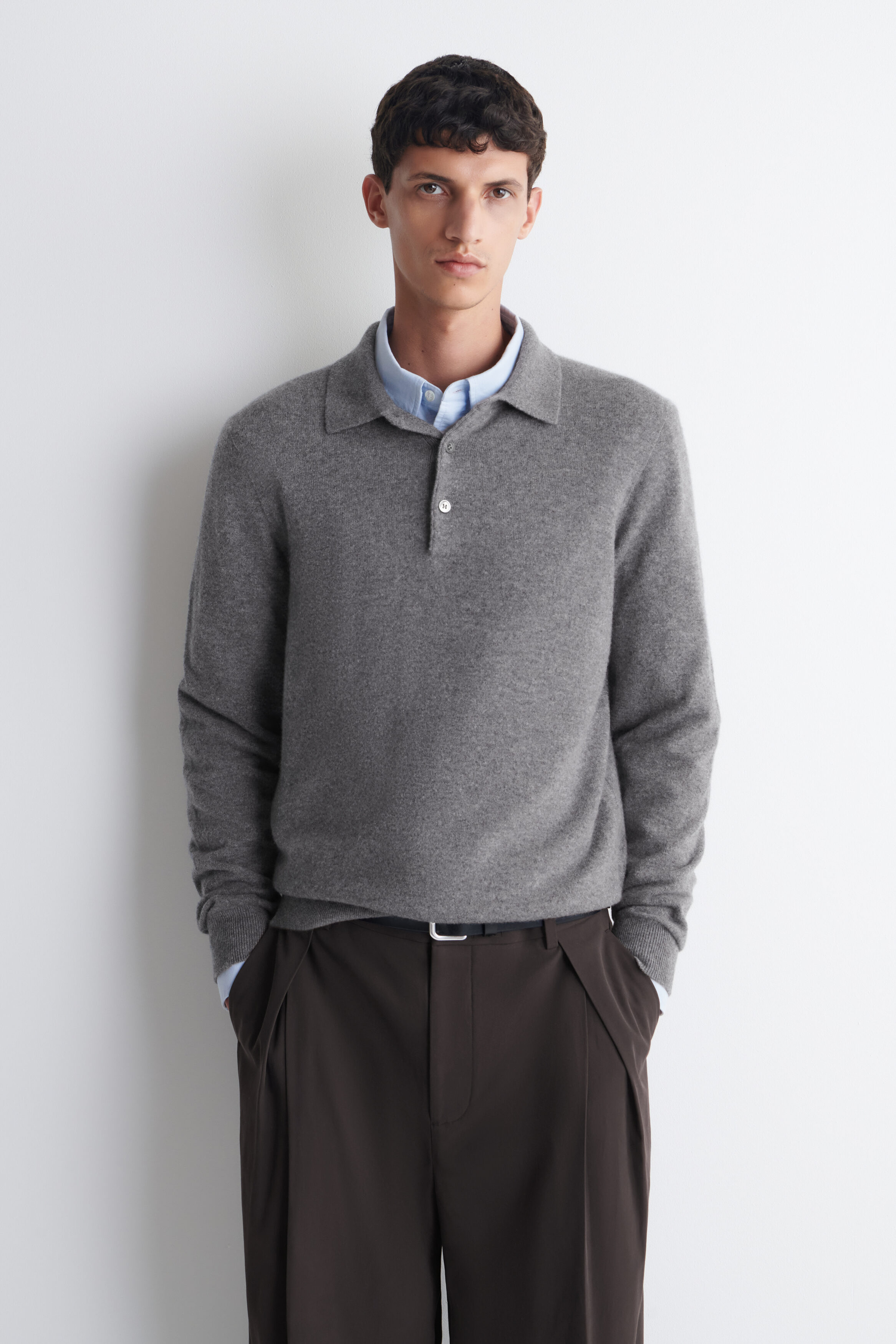 CASHMERE POLO SWEATER - GRAY MÉLANGE