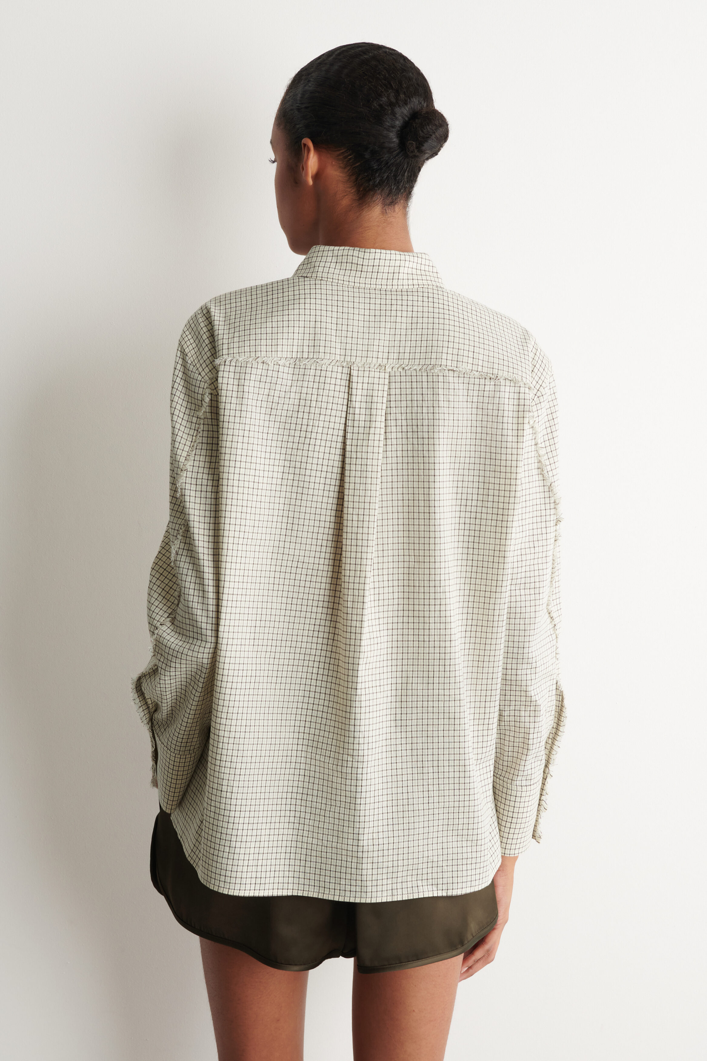 FRINGED CHECKED LINEN-COTTON SHIRT - BEIGE / CHECKED